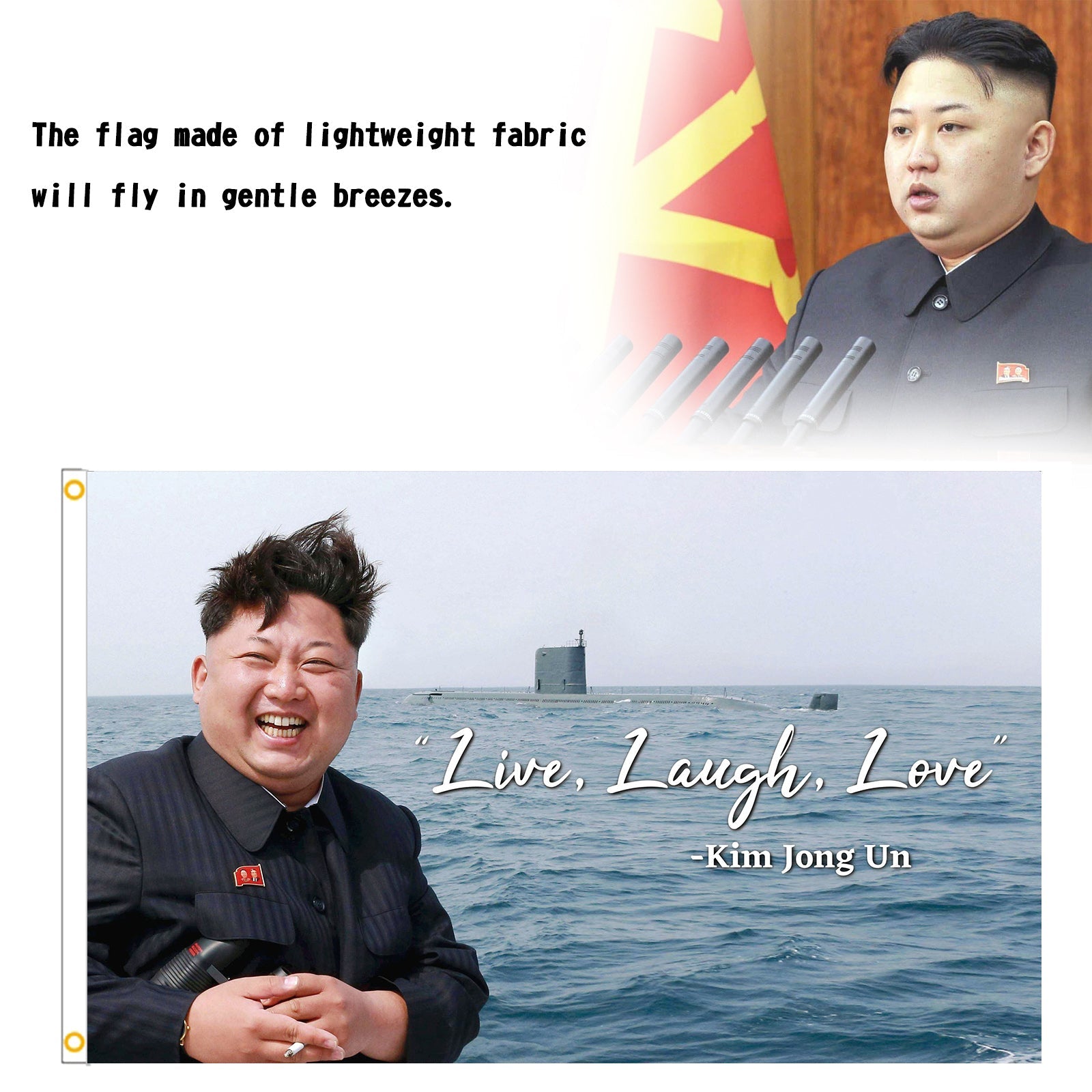 Kim Jong Un Live Laugh Love Bannière Drapeau 3x5FT Drapeau de jardin