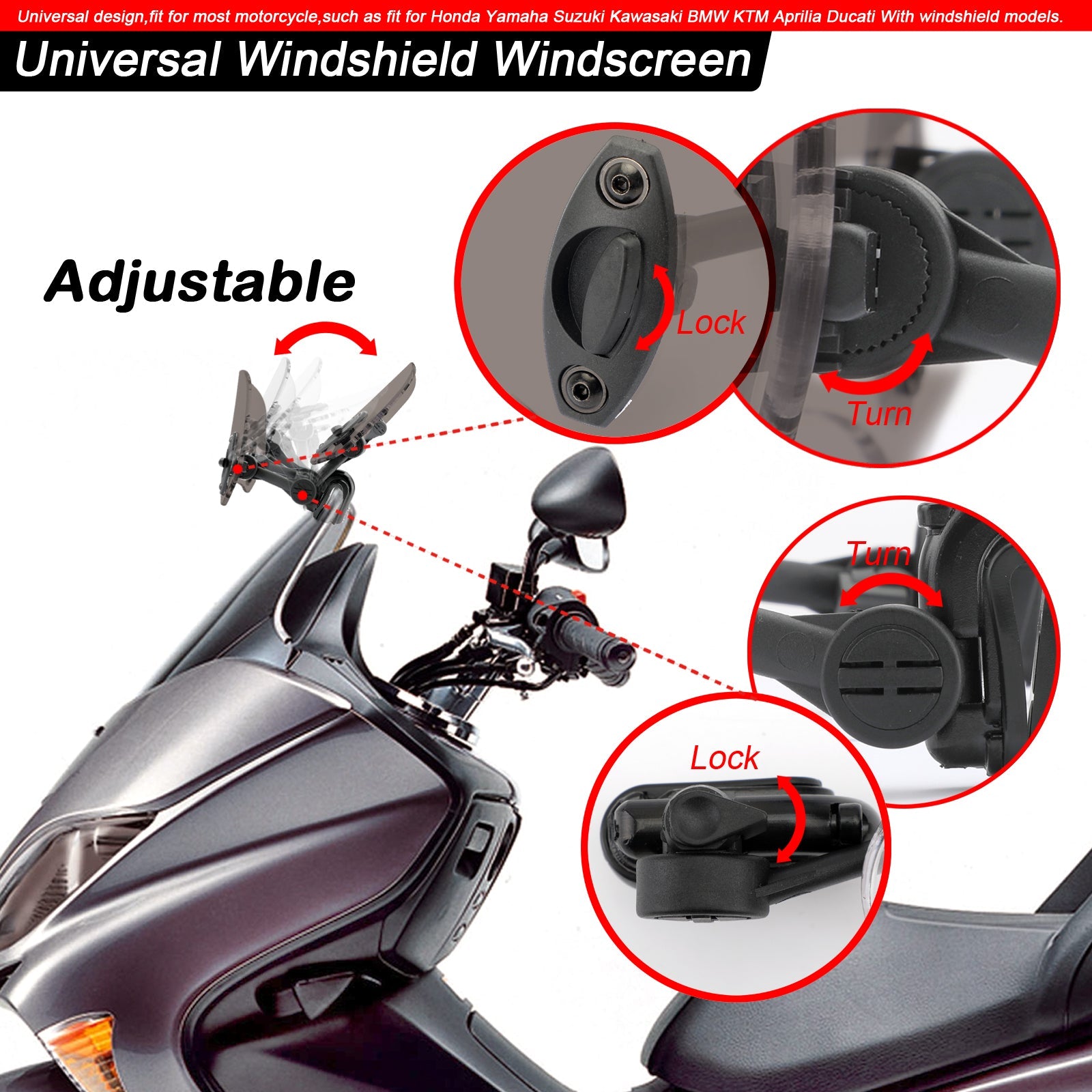 Motorcycle Adjustable Clip On Windshield Extension Spoiler Wind Deflector