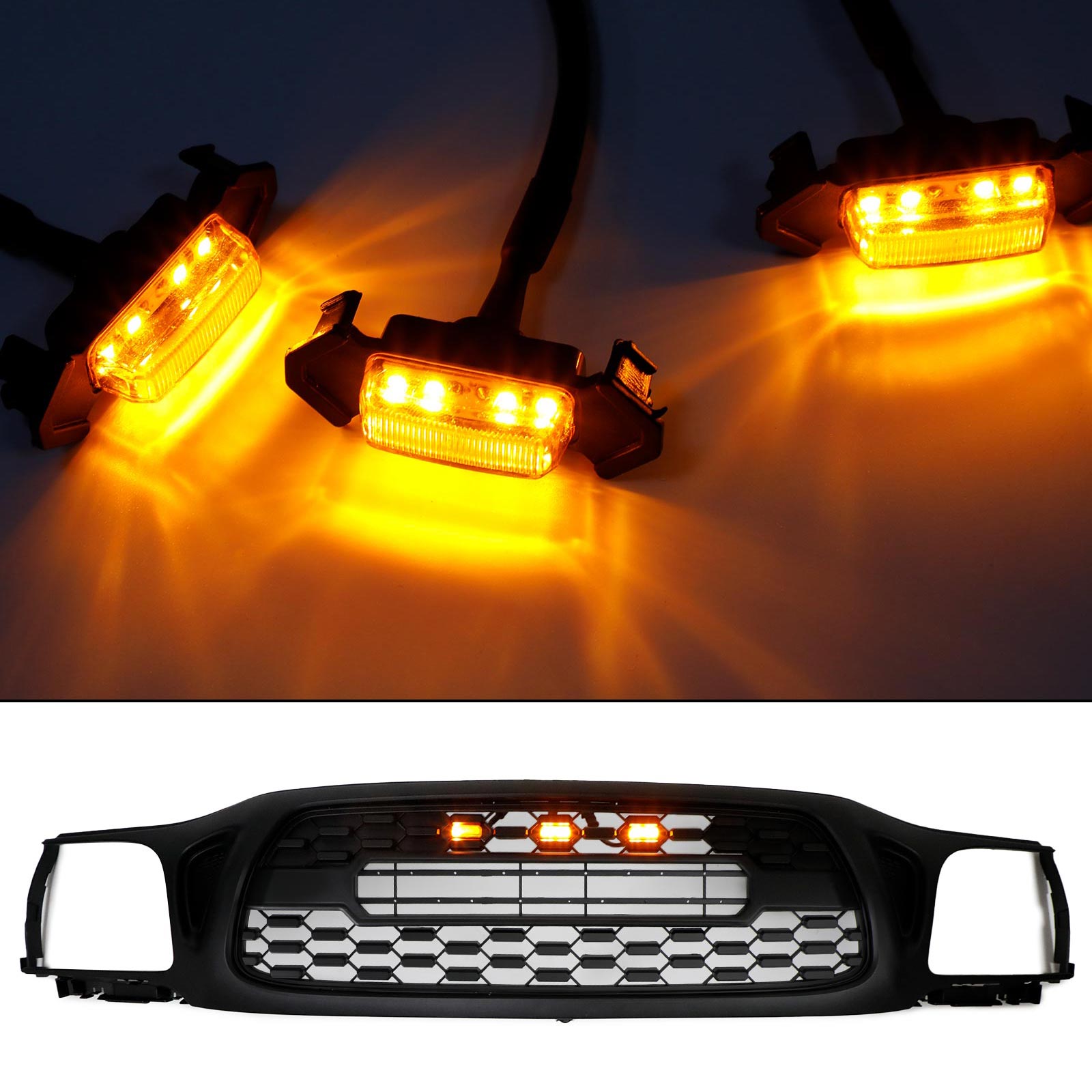 2001-2011 2016-2023 Toyota Tacoma TRD PRO 3PCS Front Bumper Hood Grille LED Lights