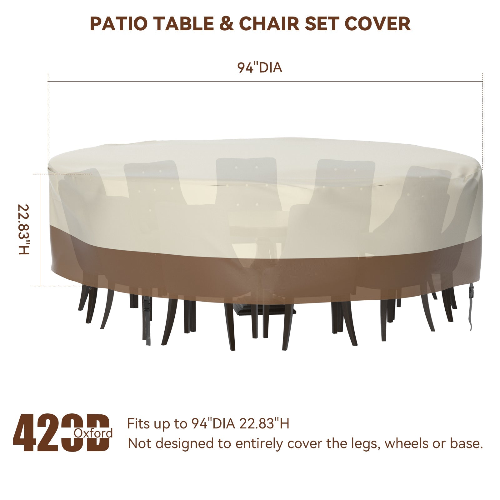 Housse de meubles de patio imperméable circulaire 420D pour table et chaises d'extérieur