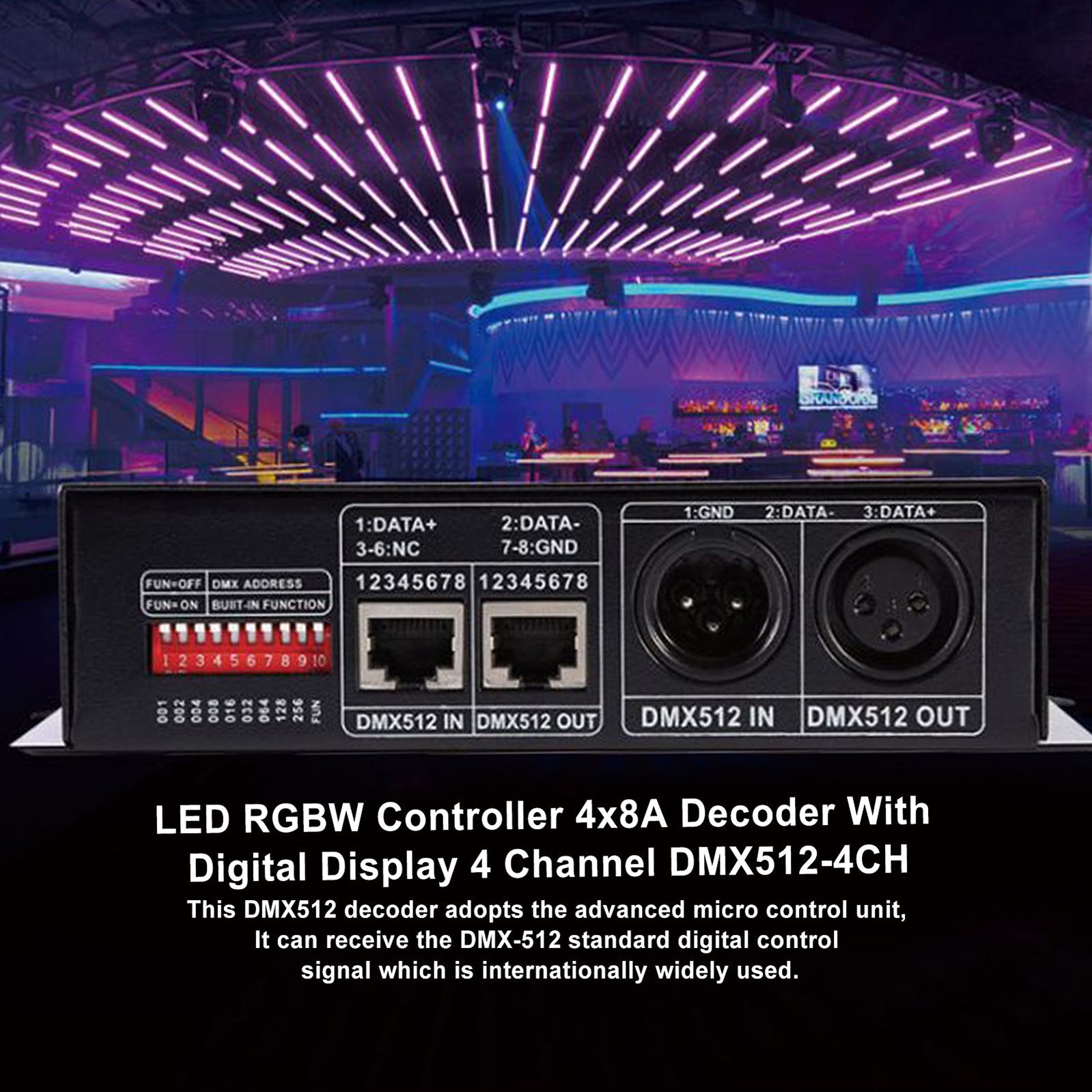 LED RGBW-controller 4x8A-decoder met digitaal display 4-kanaals DMX512-4CH