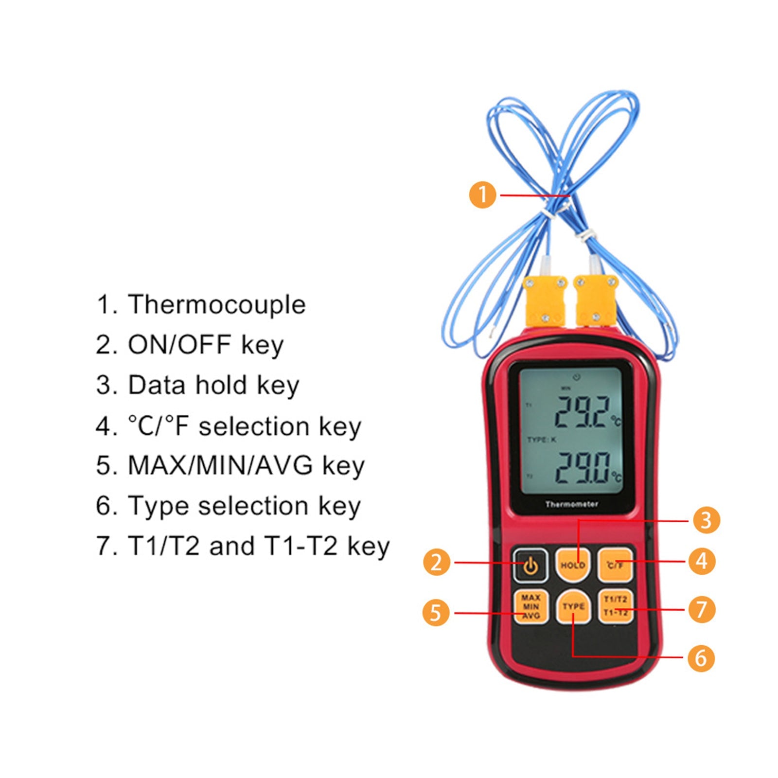 Thermomètre numérique à Thermocouple, testeur de température à double canal LCD