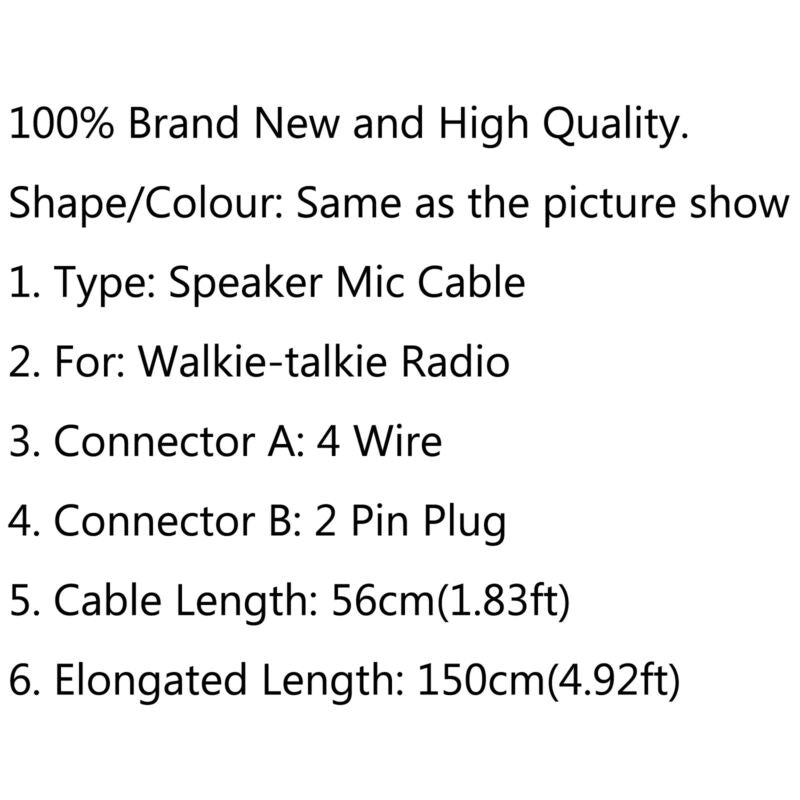 Speaker Mic Cable Line for Baofeng 2 pin 4 Wire UV5R Kenwood TK370 Motorola