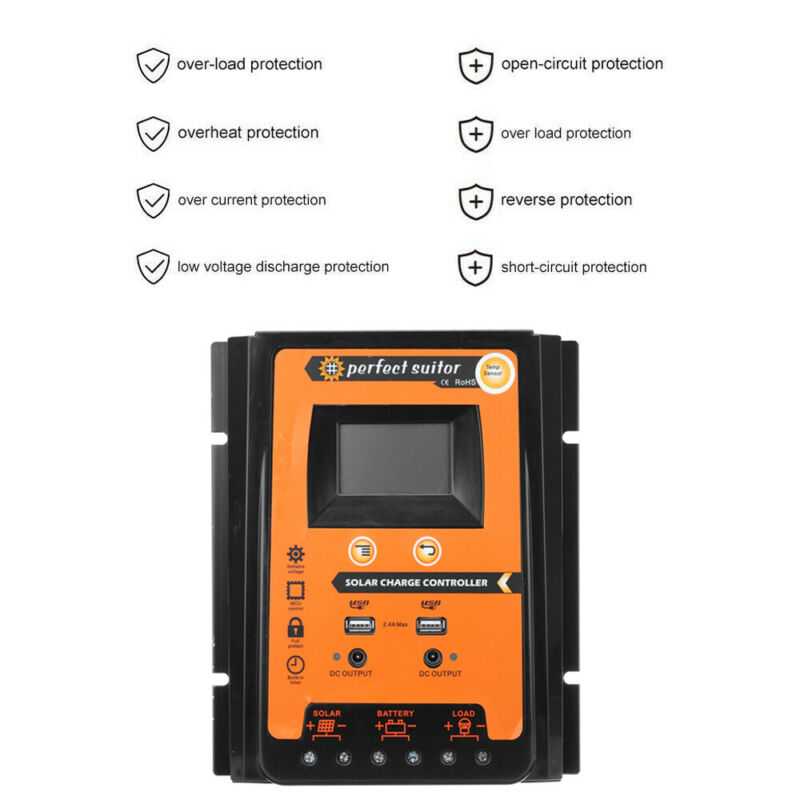 12/24V 50A Solar Charge Controller Panel Battery Regulator Dual USB