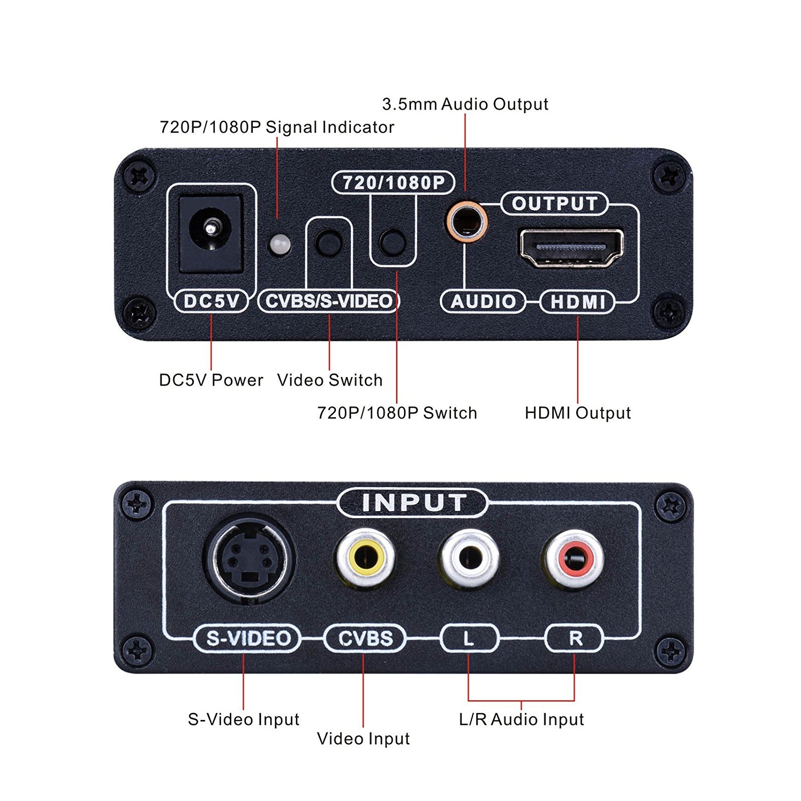 3 RCA AV+S-Video CVBS Composiet R/L Audio naar HDMI 1080P Converter US/AU Stekkervoeding