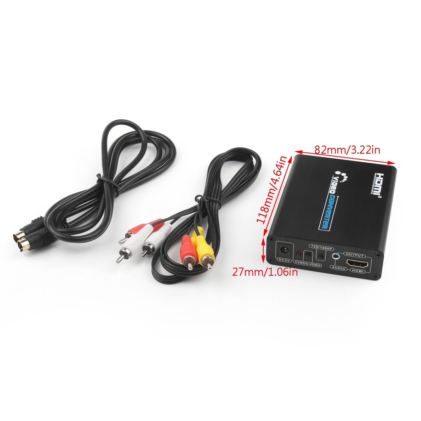 3 RCA AV+S-Video CVBS Composiet R/L Audio naar HDMI 1080P Converter US/AU Stekkervoeding