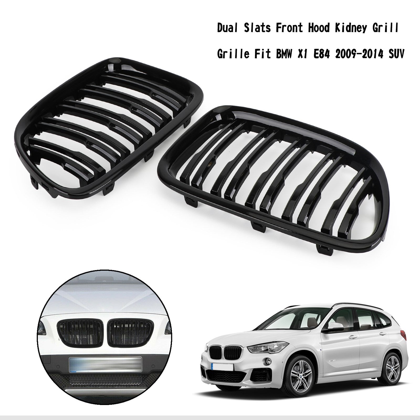 2009-2014 BMW X1 E84 double lattes capot avant calandre noir mat/noir brillant 51112993305 51112993306 51112993307 51112993308 51117347669 51117347670 générique