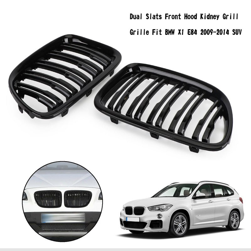 2009-2014 BMW X1 E84 Dual Slats Front Hood Kidney Grill Grille Matt Black/Gloss Black 51112993305 51112993306 51112993307 51112993308 51117347669 51117347670 Generic