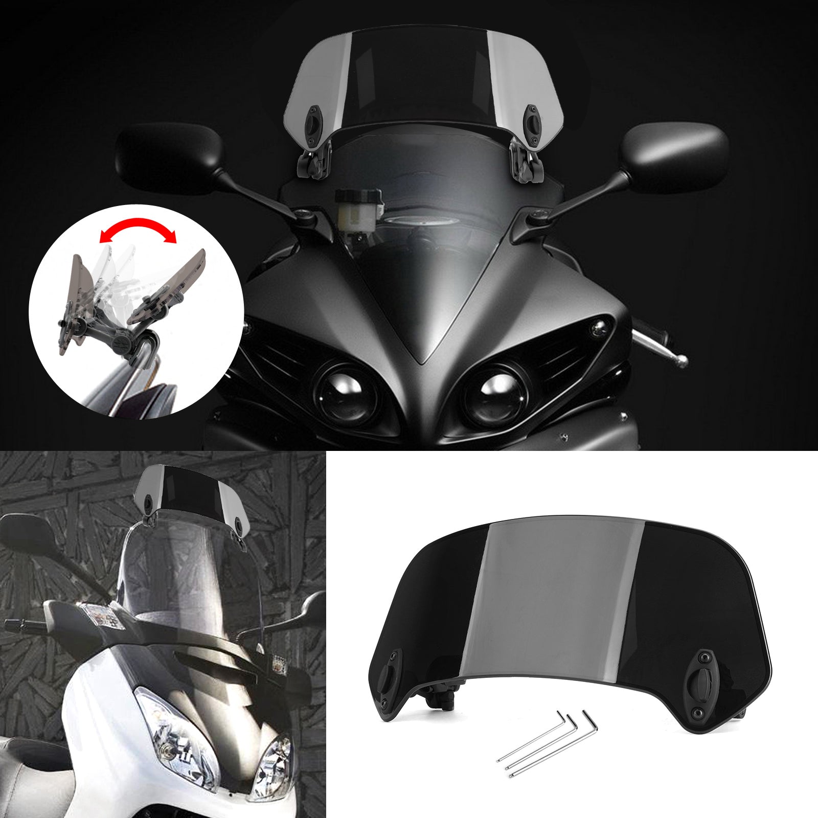 Motorcycle Adjustable Clip On Windshield Extension Spoiler Wind Deflector