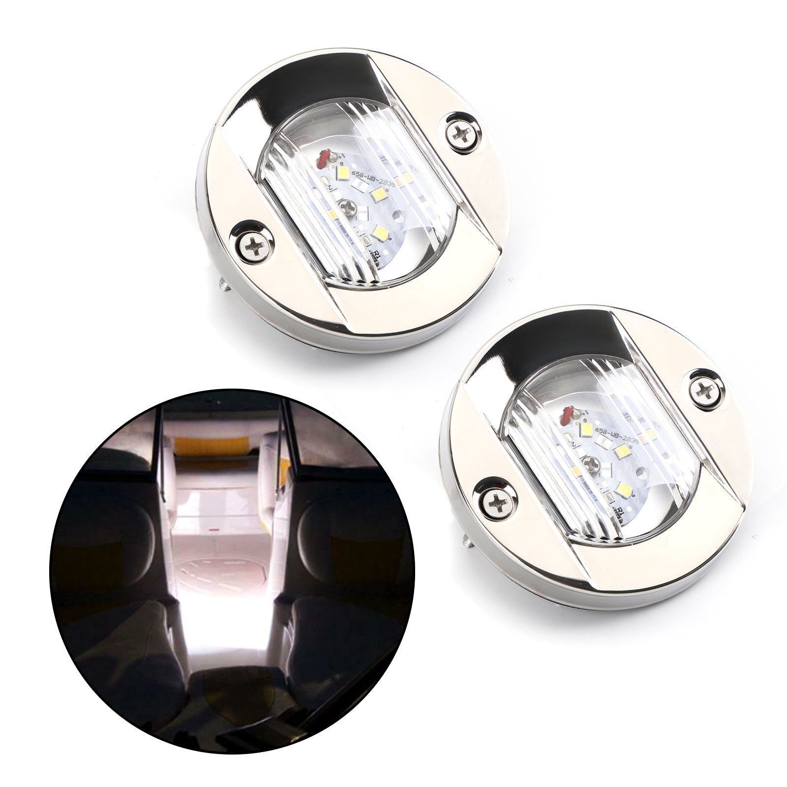 2 uds LED barco marino yate espejo de popa ancla cromada luz de popa redonda 2835-SMD 12V