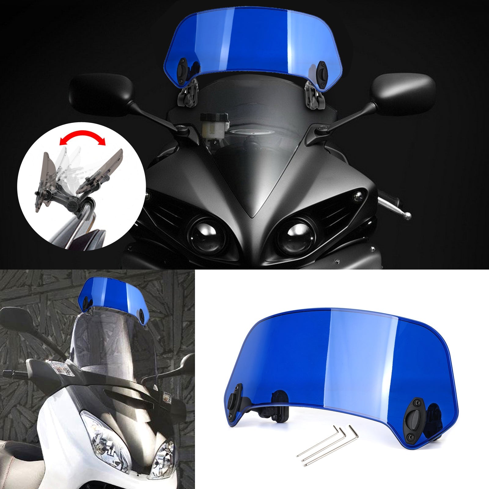 Motorcycle Adjustable Clip On Windshield Extension Spoiler Wind Deflector