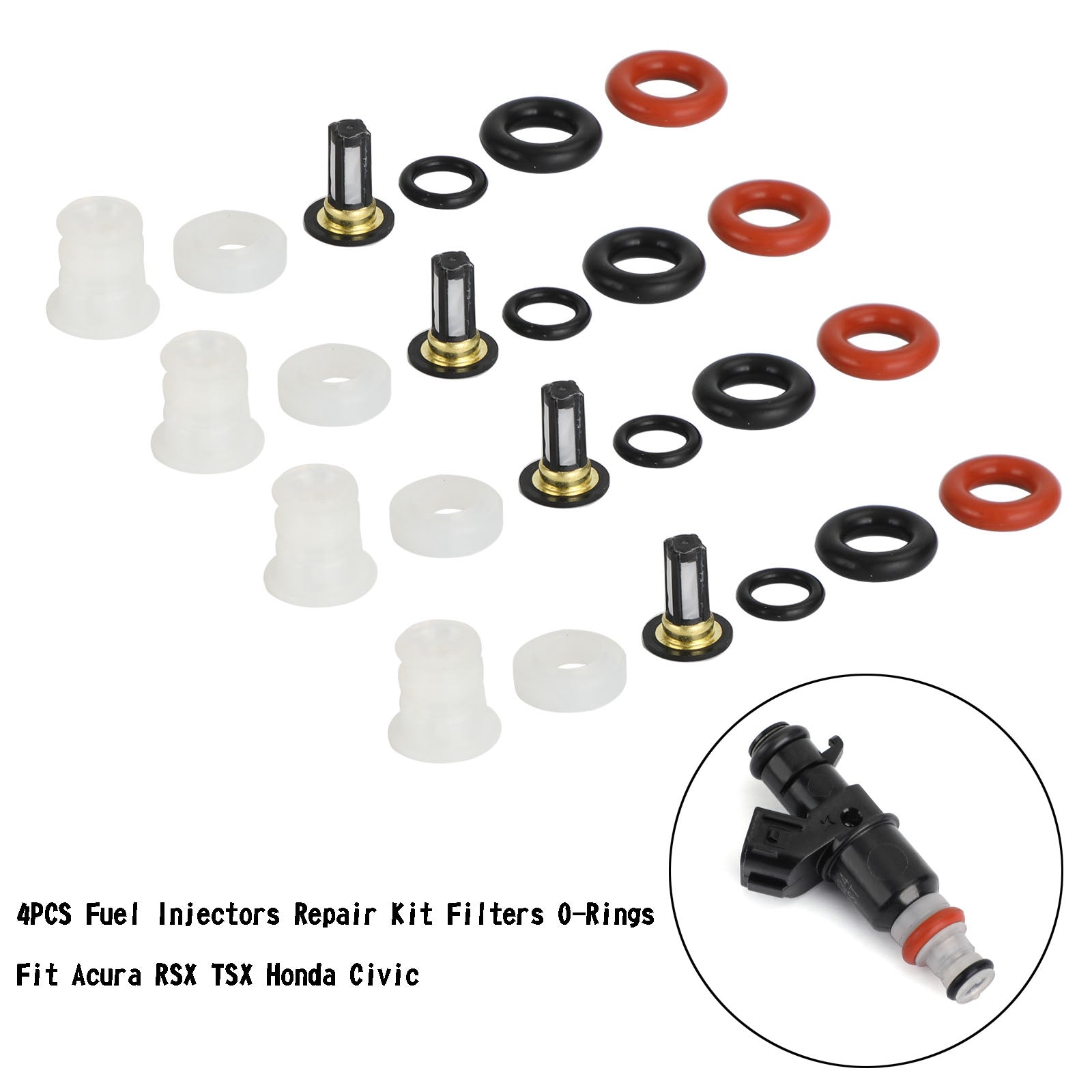 Acura RSX TSX Honda Civic 4PCS Fuel Injectors Repair Kit Filters O-Rings 16450RAAA01 16450-RAA-A01 842-12288 842-12287 FJ484 Generic