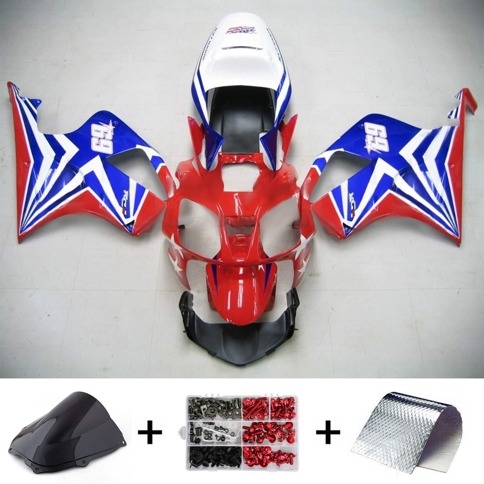 2000-2006 Honda VTR1000 RC51 Amotopart Kit de carénage d'injection carrosserie plastique ABS #101