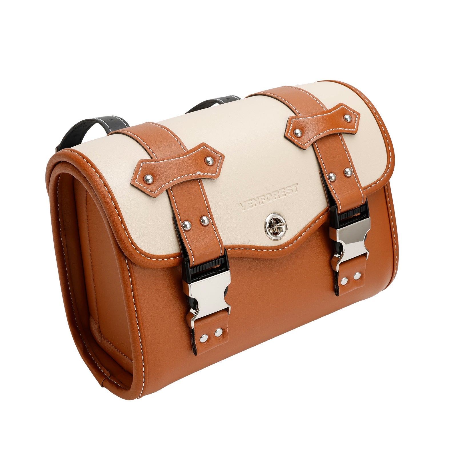 Sacoche de selle latérale, sac à outils de rangement universel, couleur Pu assortie pour moto marron-blanc