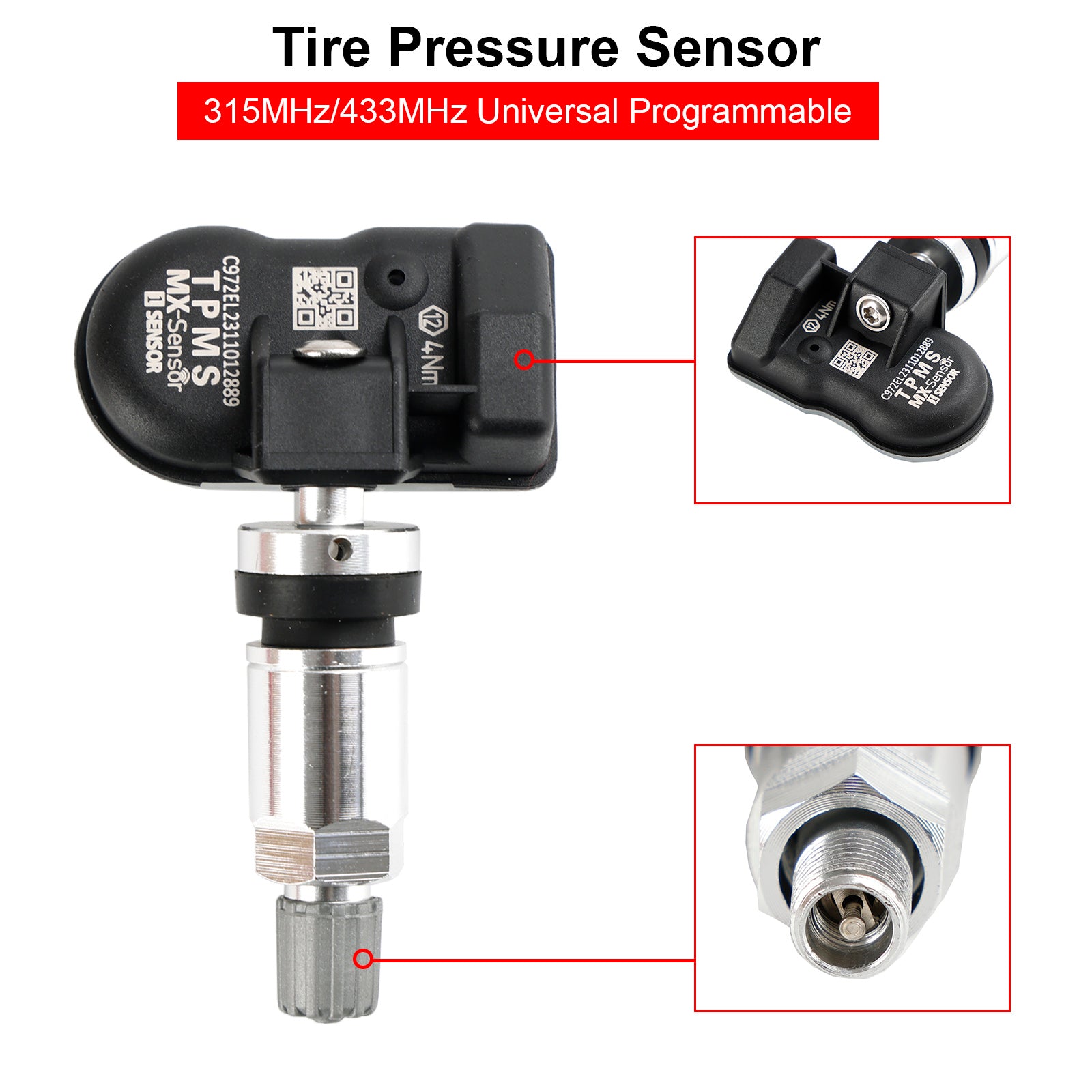 MX-Sensor 315 & 433MHz Programmeerbare TPMS Universele bandenspanningssensor