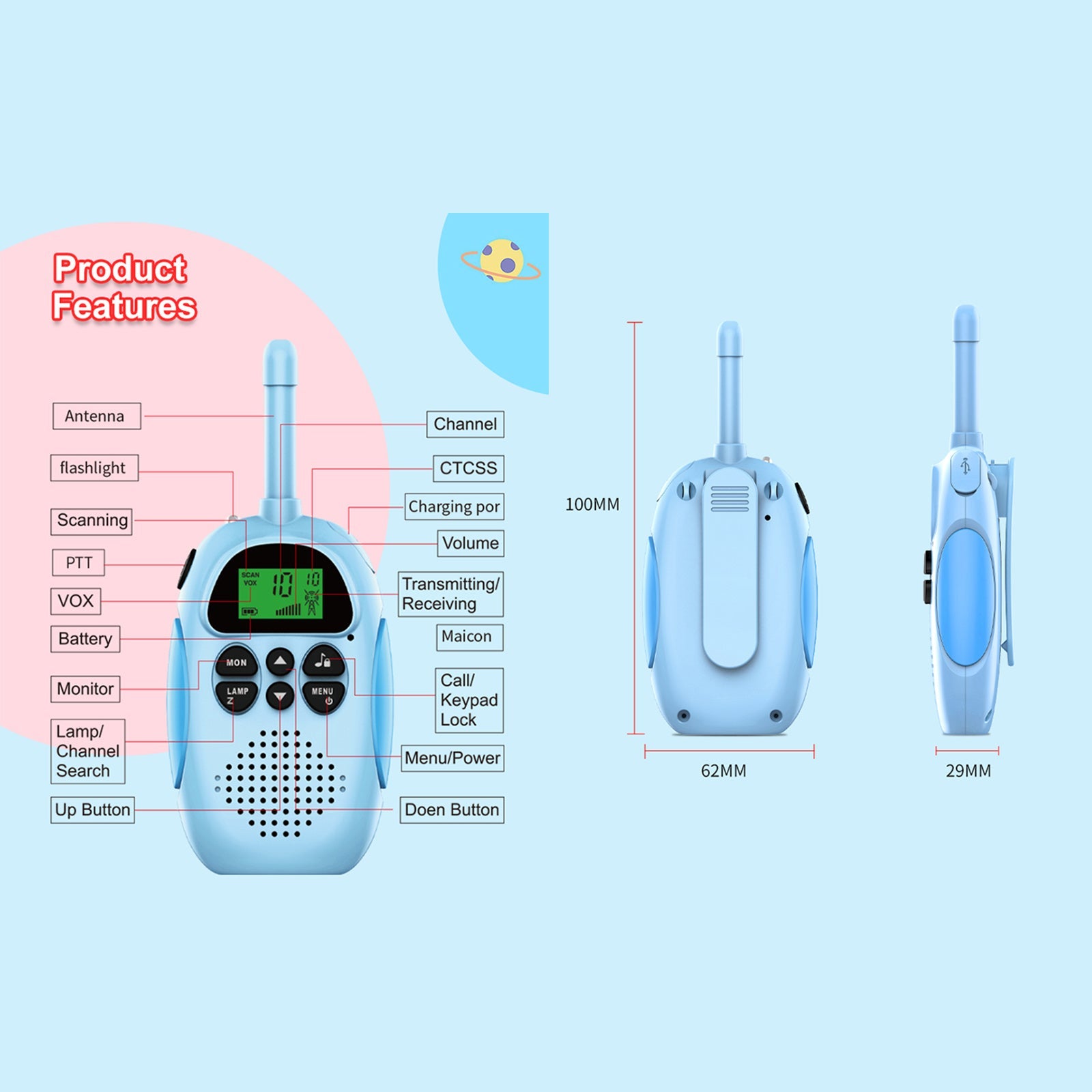 2 Pack Kids Walkie Talkies 22 Channel 2 Way Radio 3 KM Range Handheld Original