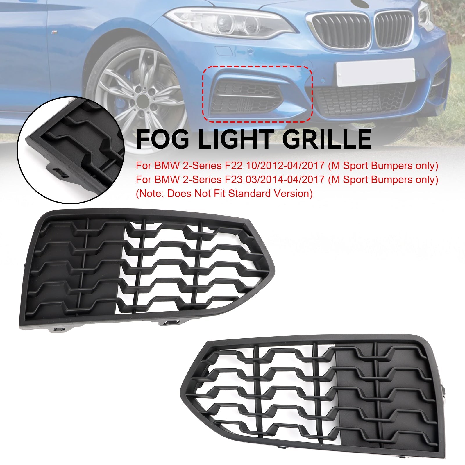 2012-2017 BMW 2-Series F22 Front Bumper M Fog Light Grilles Grill 2PCS