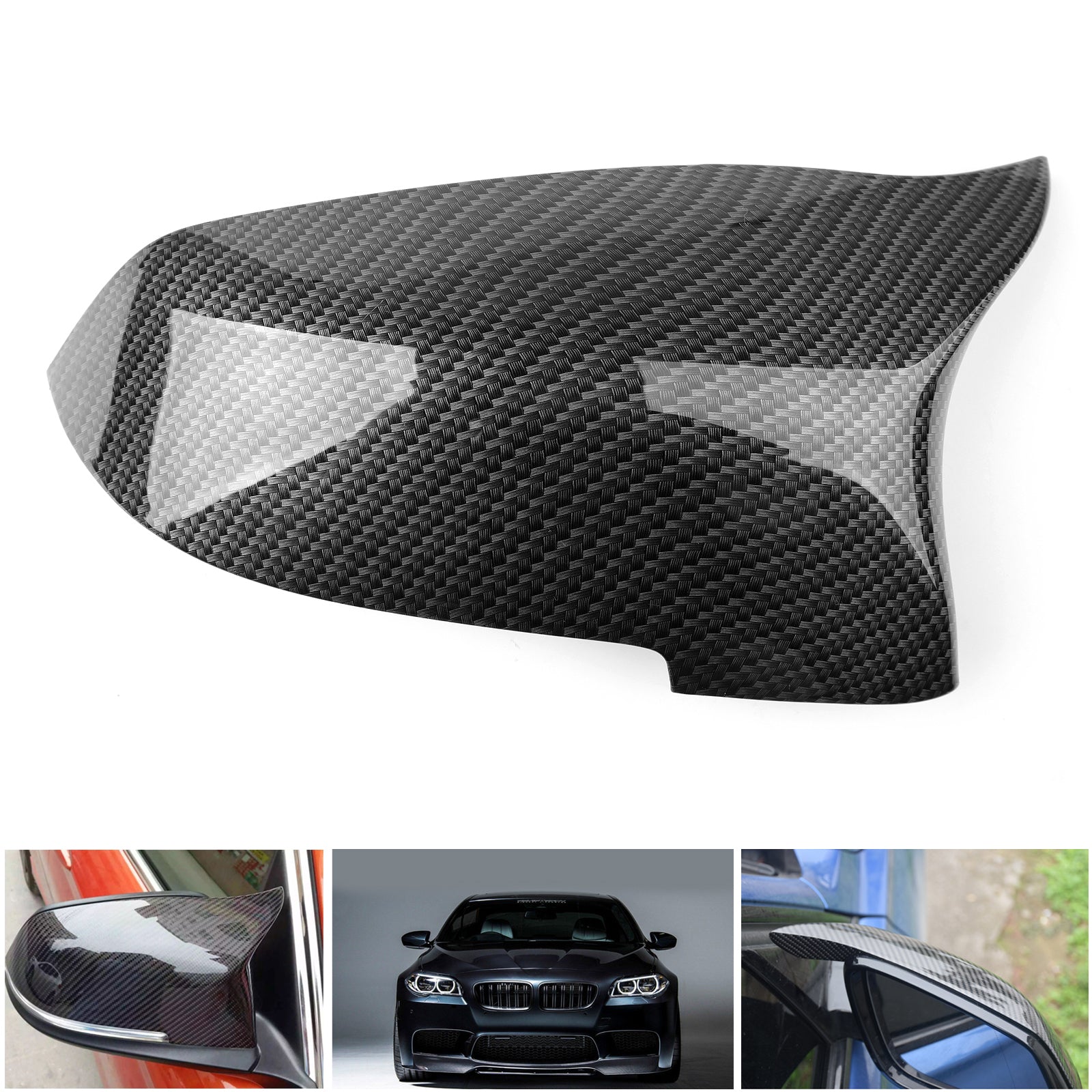 Pair Carbon Fiber Side Rear View Mirror Cover Caps For BMW F10 F18 2014-2016 Generic