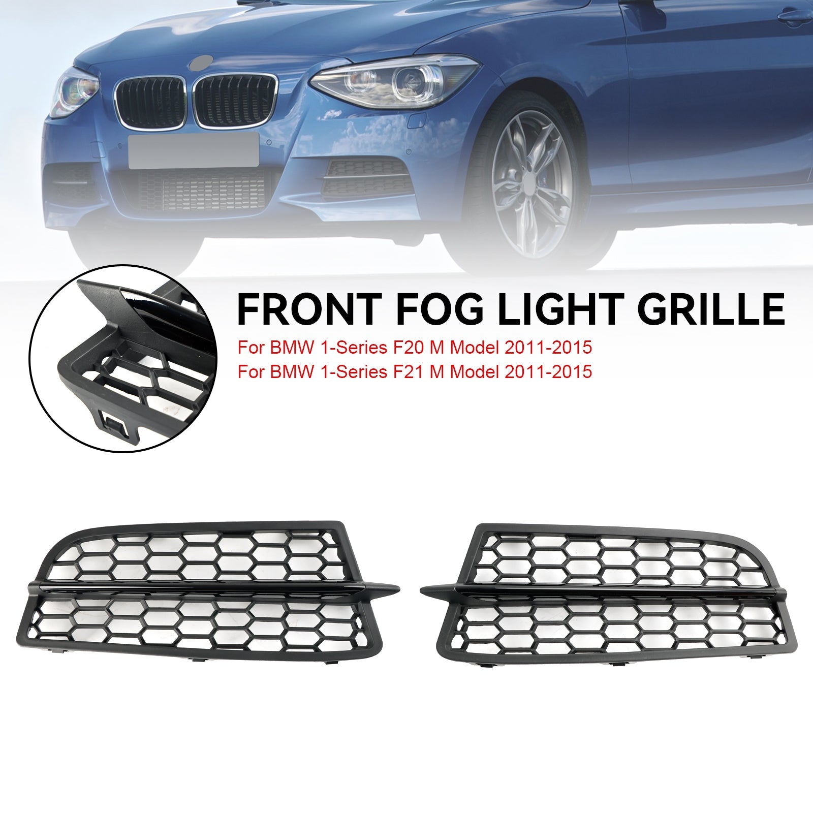 2011-2015 BMW 1-Series F21 M Model 2PCS Front Bumper Fog Light Cover Bezel Grill Grille 51118053803