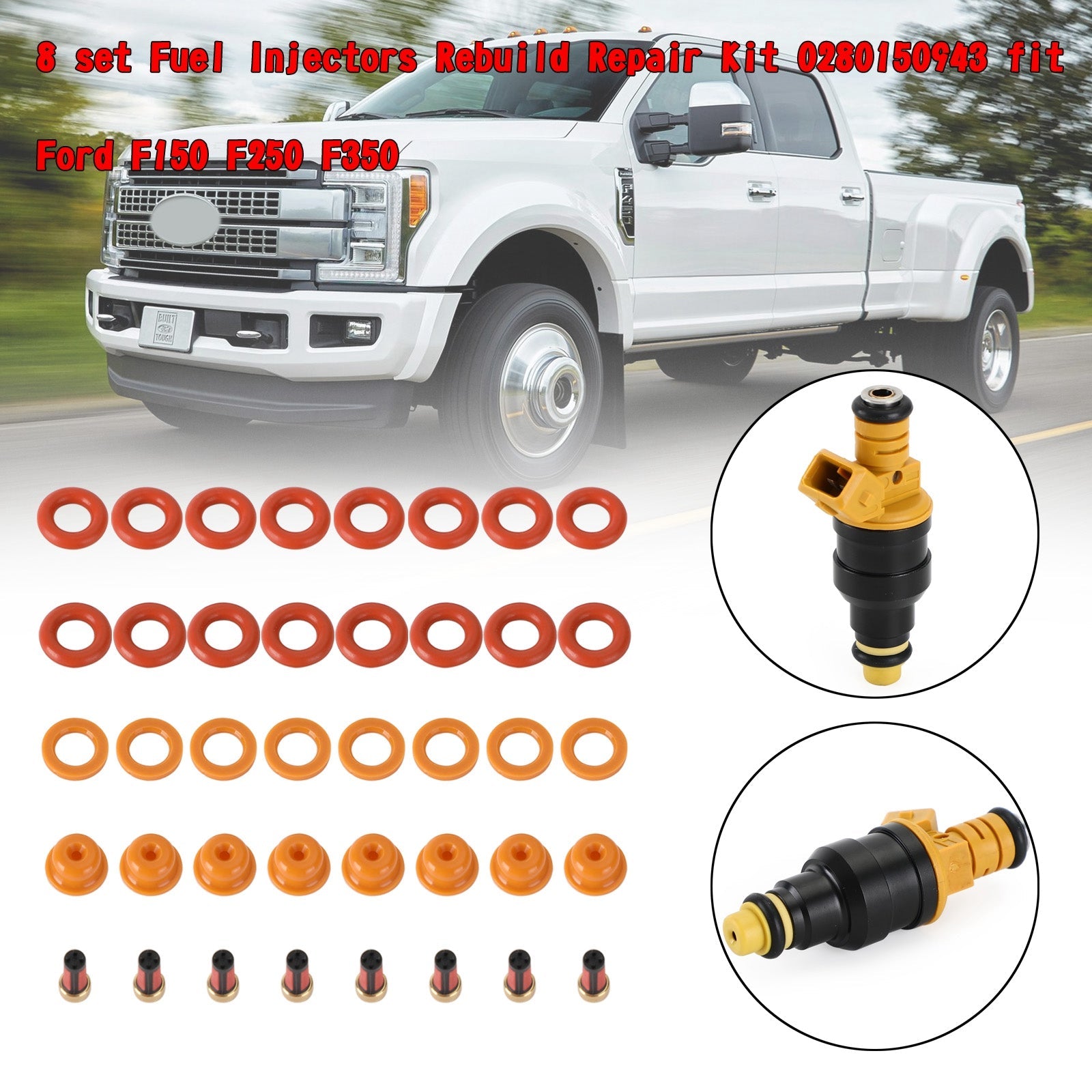 8 set Brandstofinjectoren Rebuild Reparatieset 0280150943 geschikt voor Ford F150 F250 F350 Generiek