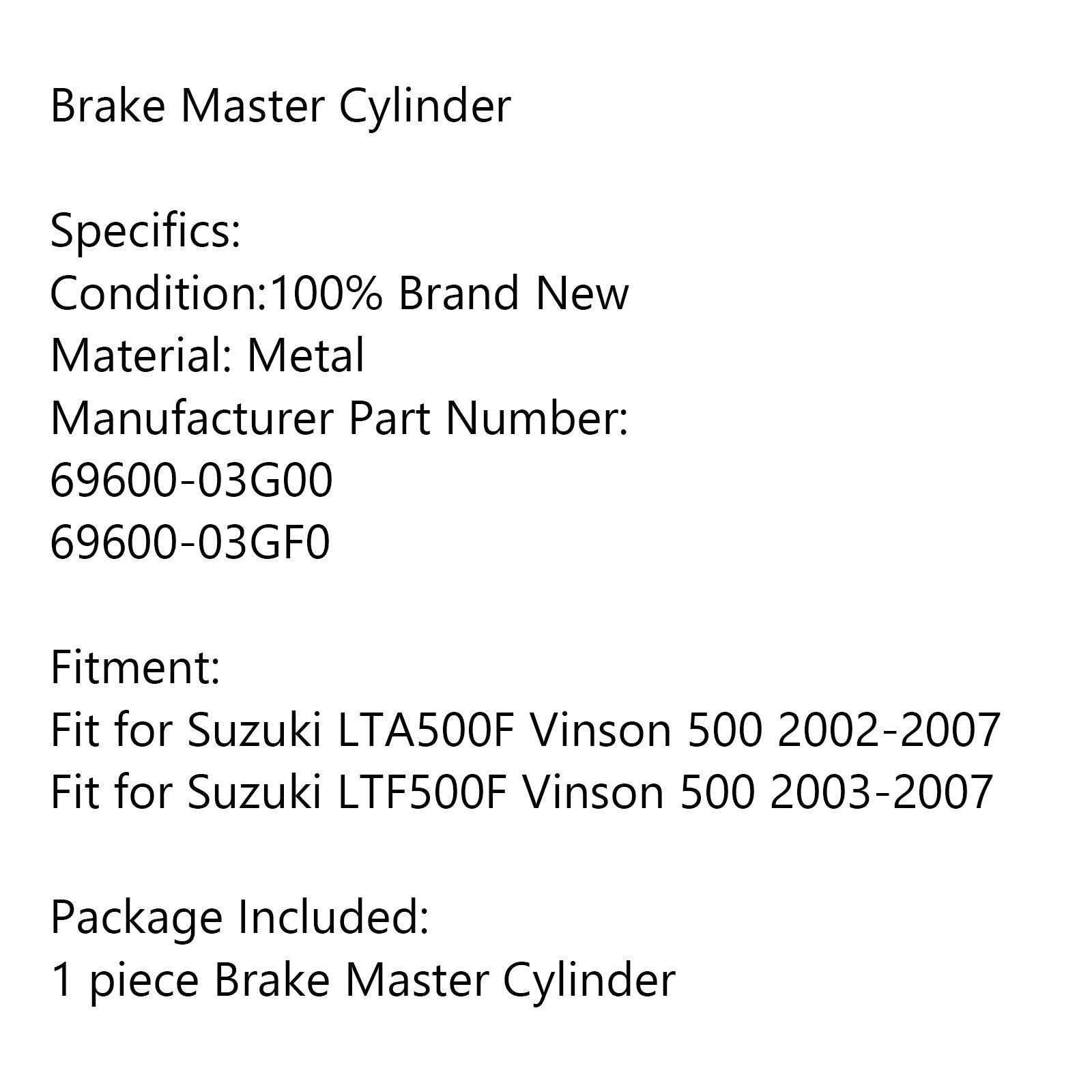 Maître-cylindre de frein arrière adapté pour Suzuki LTA500F LTF500F Vinson 500 2003-2007 générique