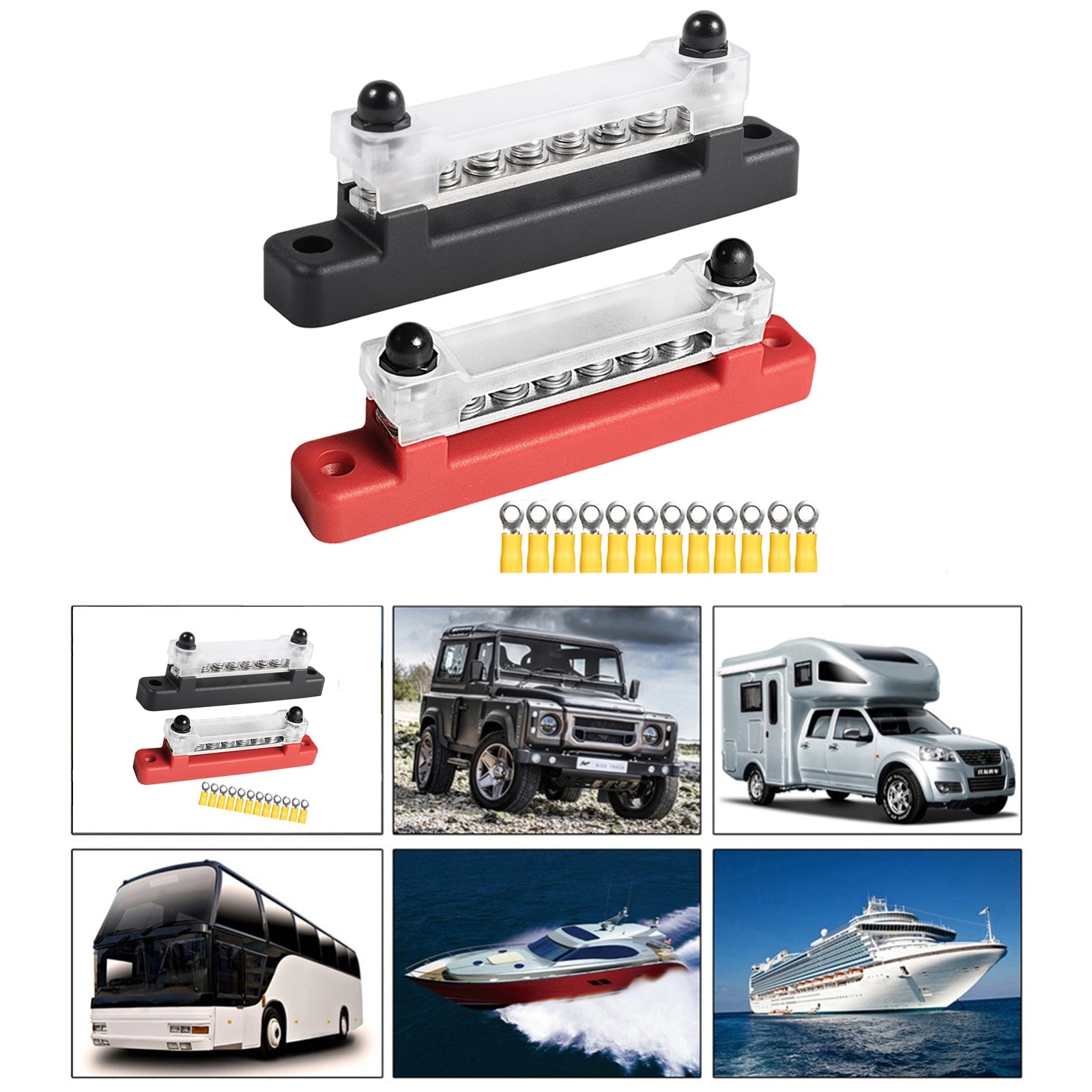 6 Way 150A Distribution Terminal Block Car Marine Boat Holder Cover 48V Bus Bar