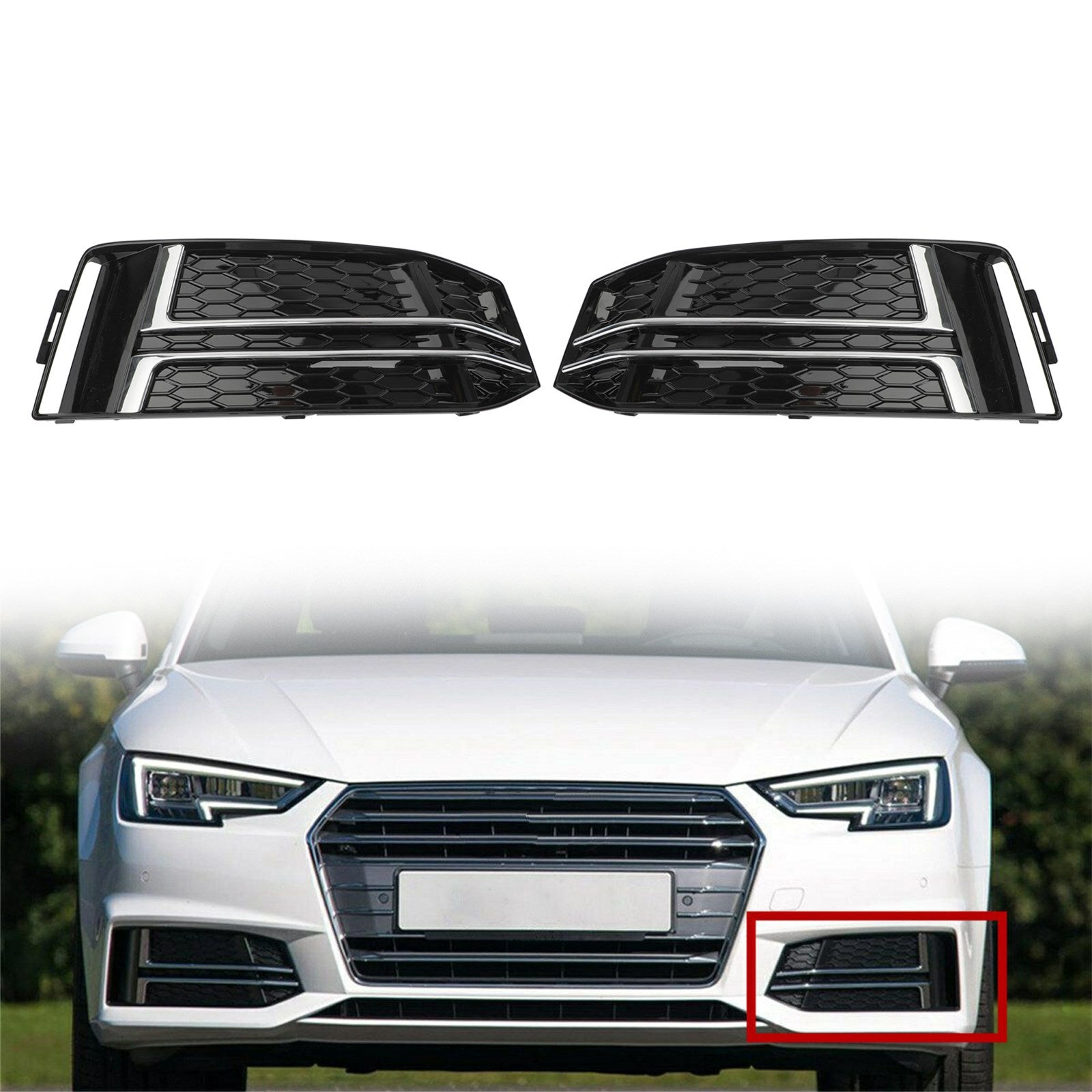 2016-2018 AUDI A4 B9 S-LINE Paire de couvercles de phares antibrouillard avant Grille de pare-chocs