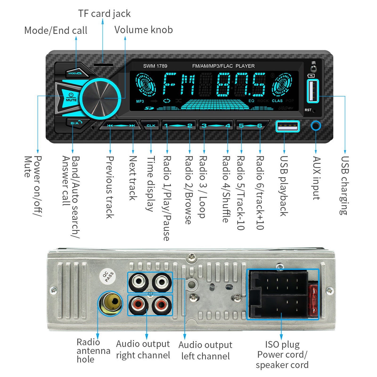 Radio stéréo Bluetooth à commande vocale AI, lecteur MP3 FM, carte U disque, autoradio