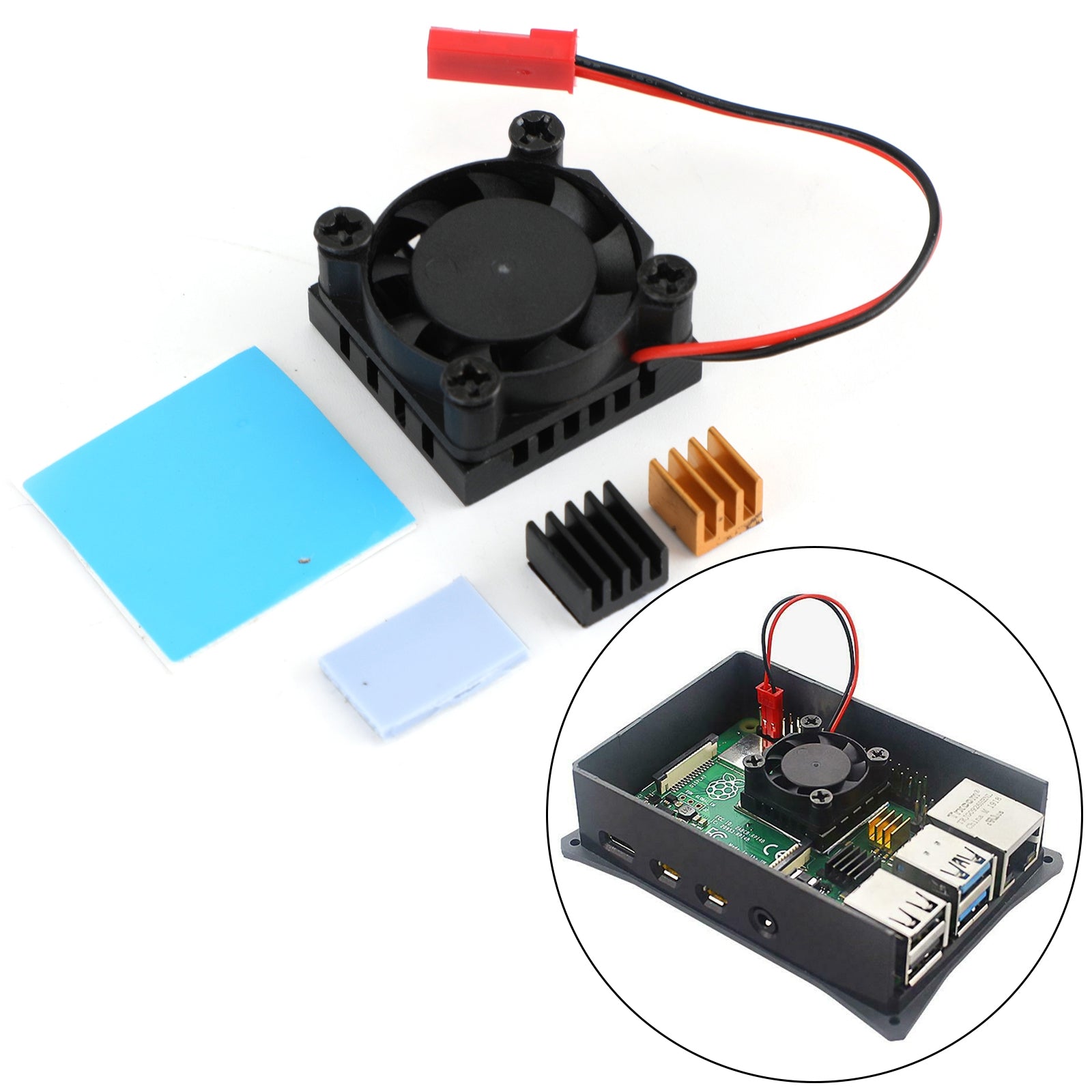 Module de ventilateur carré Double ventilateur de refroidissement avec dissipateur thermique pour Raspberry Pi 4B 3B +