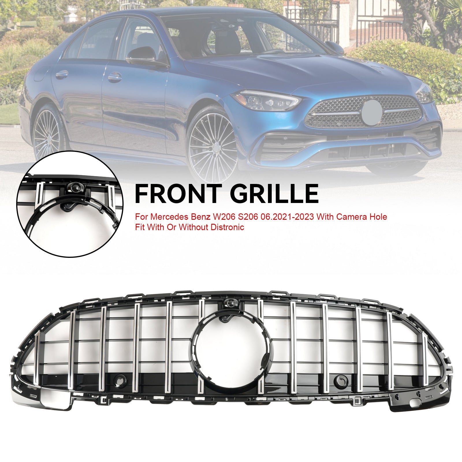 Mercedes Benz W206 2022-2023 GTR Style Front Bumper Grille Grill W/Camera