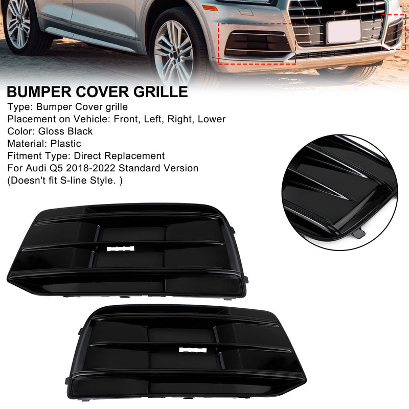 2PCS Audi Q5 2018-2022 Front Bumper Cover Grille Bezel Insert Gloss Black