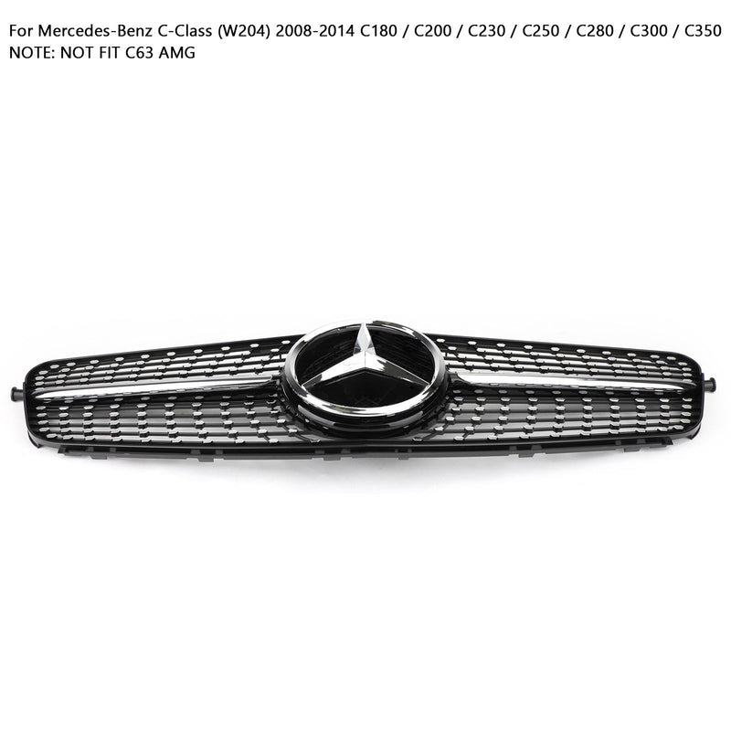 2008-2014 Benz C-Klasse W204 C180/C200/C230/C250/C280/C300/C350 Diamond Black Chrome Grille Grill Generiek