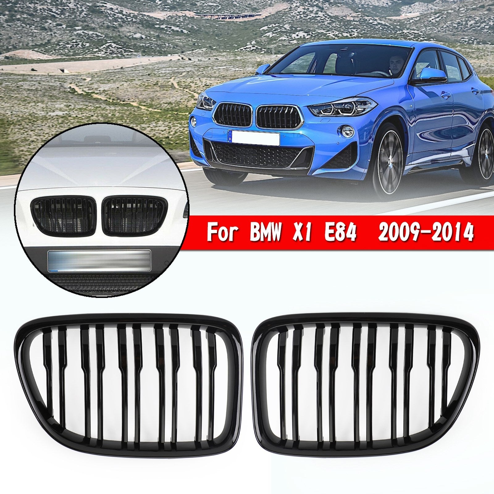 2009-2014 BMW X1 E84 Dubbele lamellen voorkap Niergrille Matzwart/glanzend zwart 51112993305 51112993306 51112993307 51112993308 51117347669 51117347670 Generiek