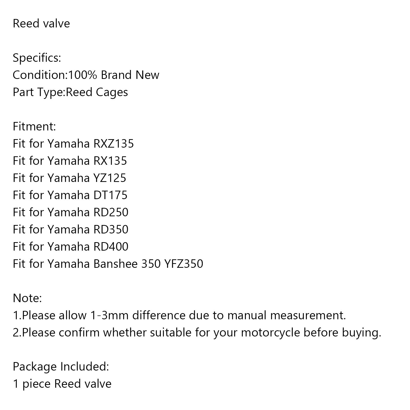 Reed Valve Cage System Fit for Yamaha Banshee350 YFZ350 RX135 YZ125 RXZ135 DT175 Generic