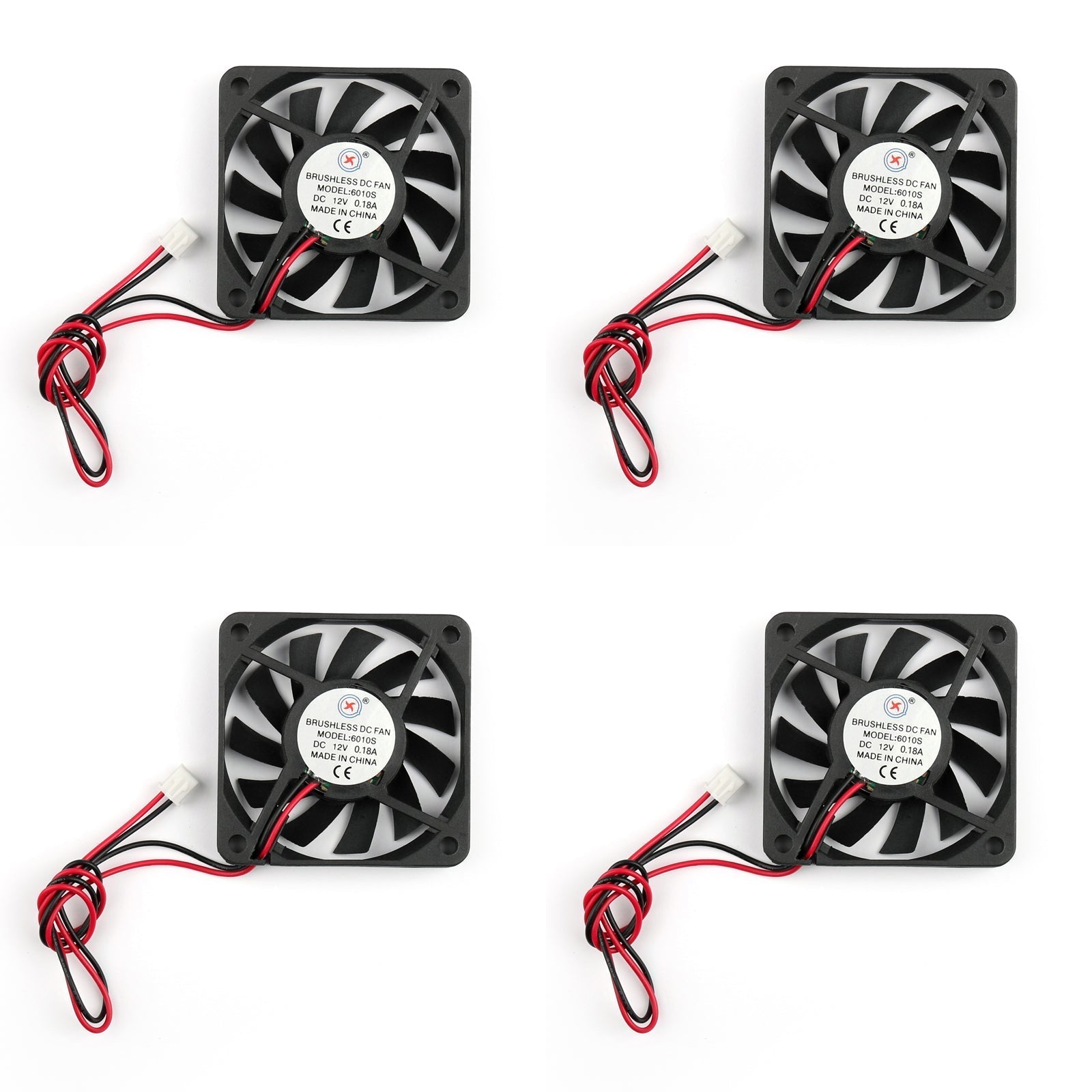 4Pcs DC Brushless Cooling Fan 12V 0.18A 6010s 60x60x10mm 2 Pin CUP Computer Fan