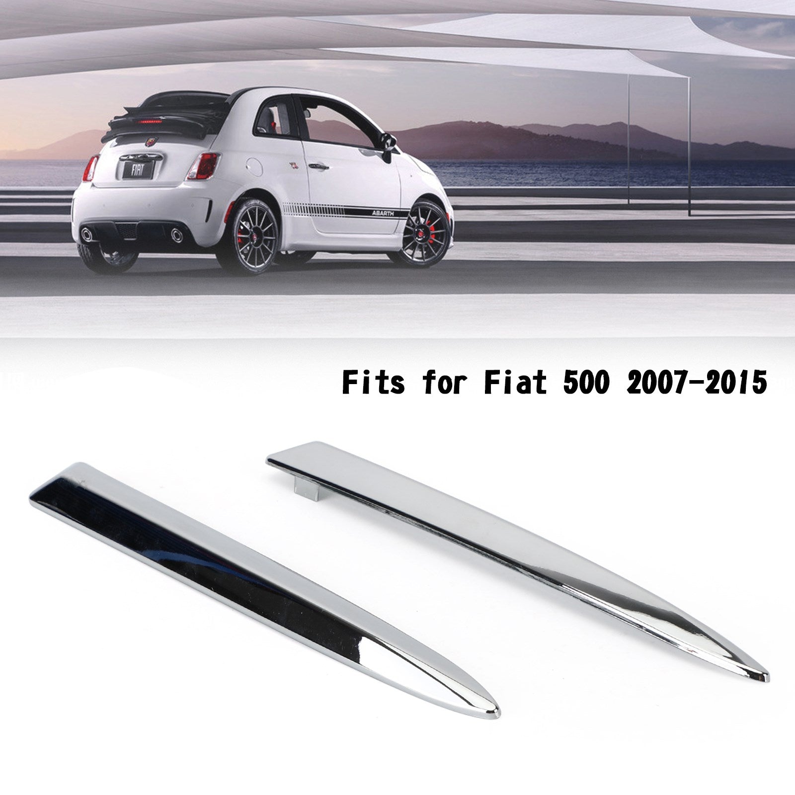 Paar chromen voorbumper bovenste grilllijst voor Fiat 500 2007-2015 generiek