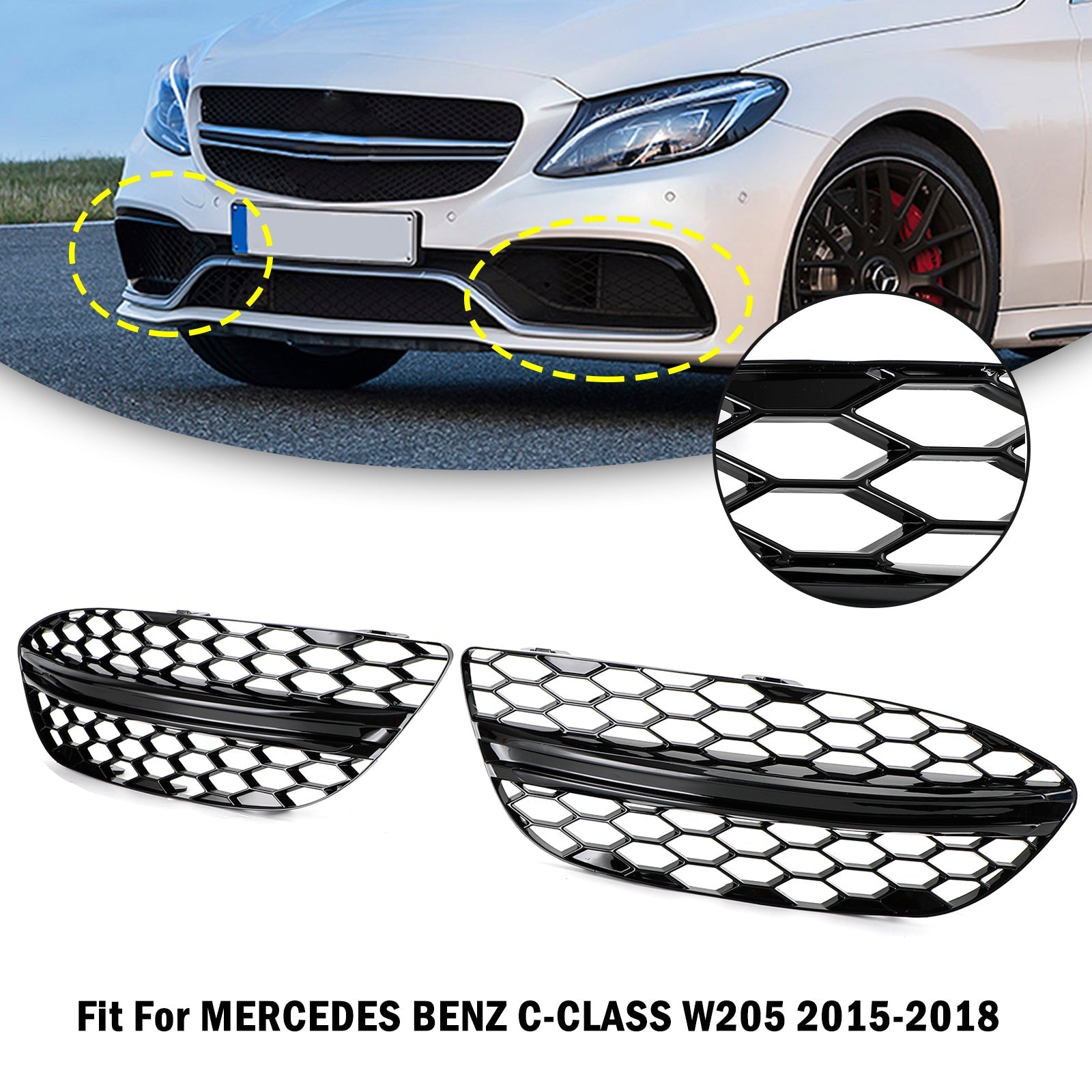 2015-2018 MERCEDES BENZ C-CLASS W205 Base Sedan Mesh Front Fog Light Cover