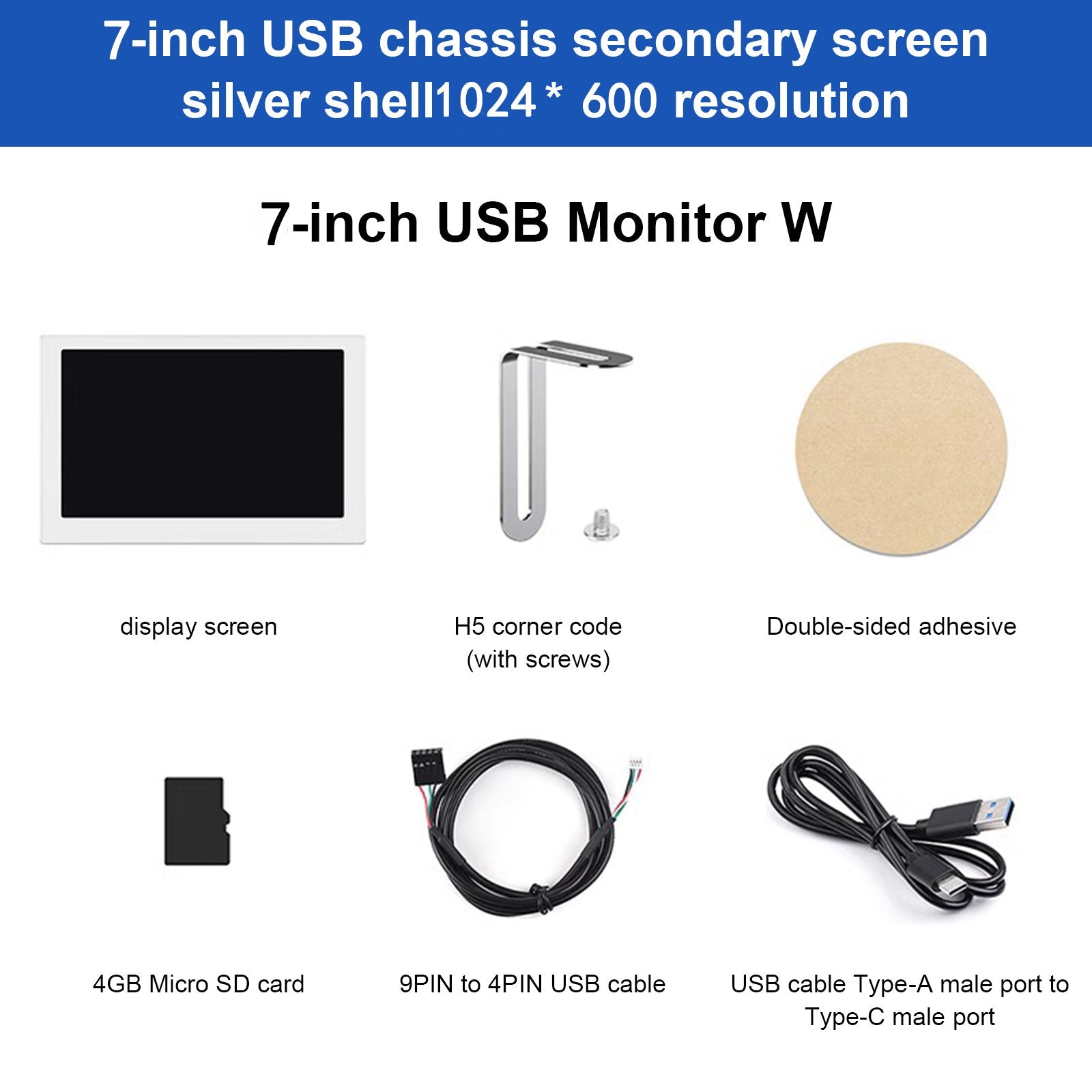 5/7-inch USB-computerbehuizing Secundair scherm IPS-tafelgemonteerd sfeerscherm