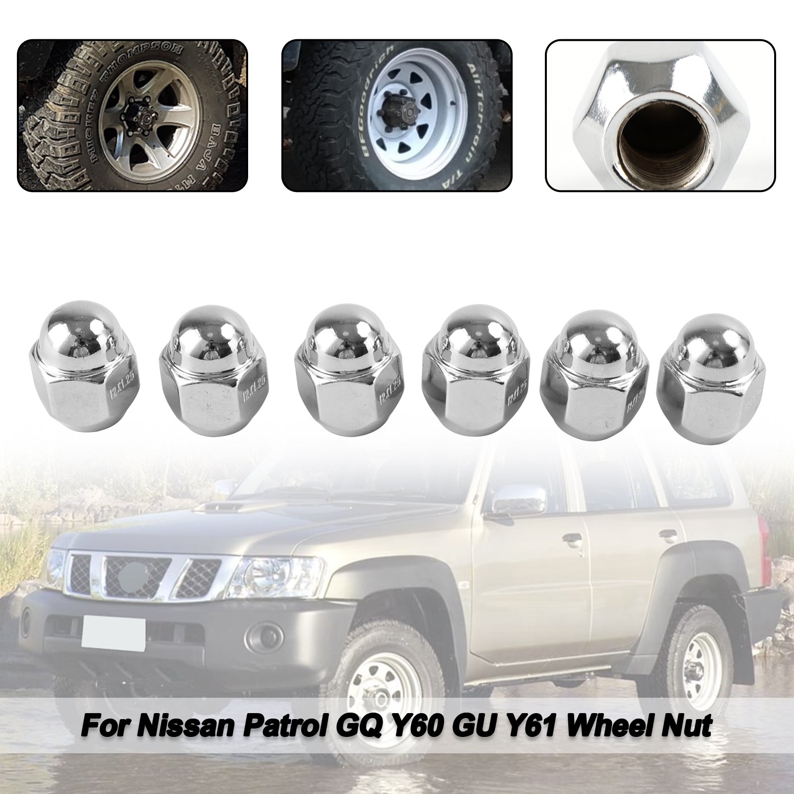 6PCS Chrome Wheel Nut Fit Nissan Patrol GQ Y60 GU Y61 Fit Ford Maverick