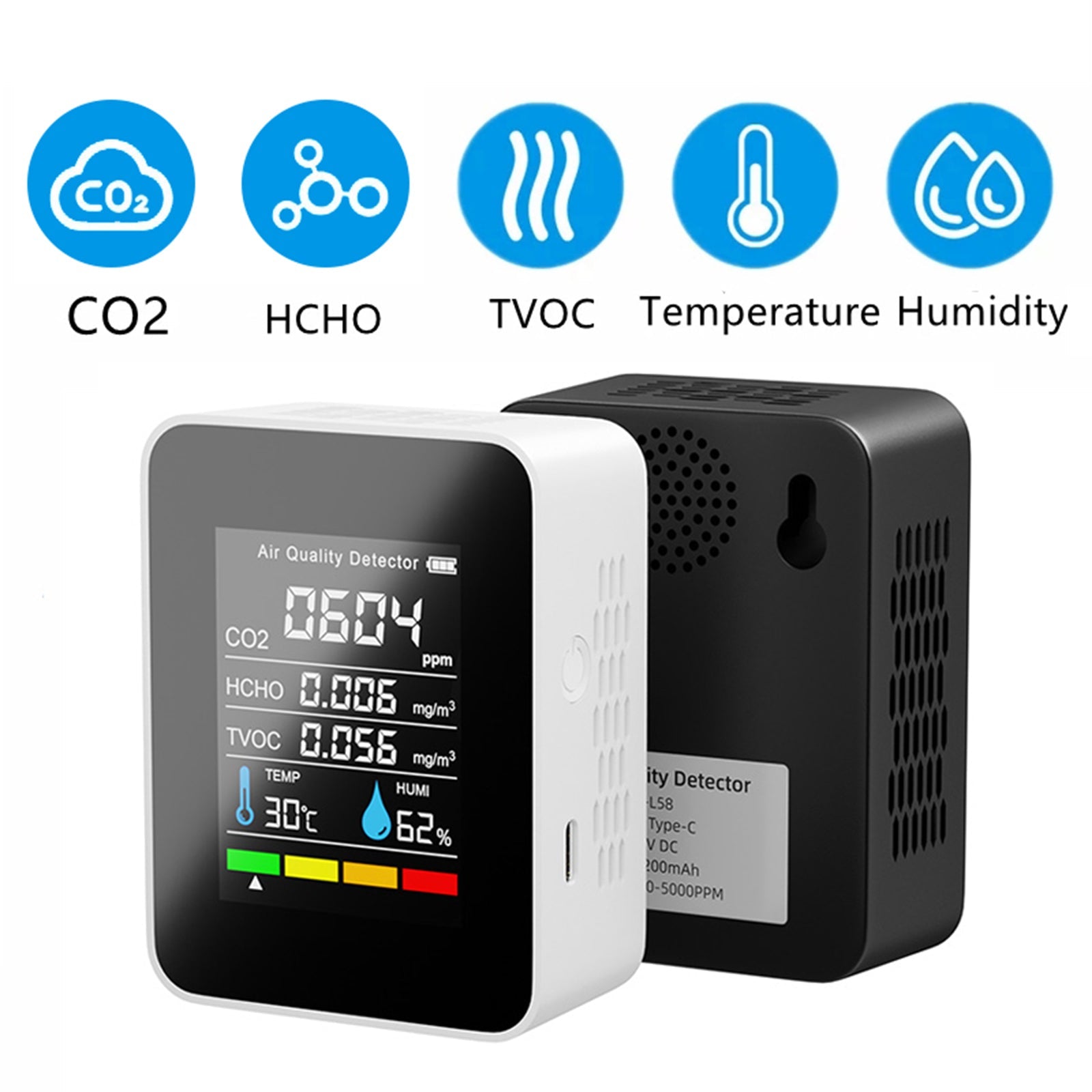 5 In1 CO2 Digital Thermometer Humidity Tester Carbon Dioxide Air Quality Monitor