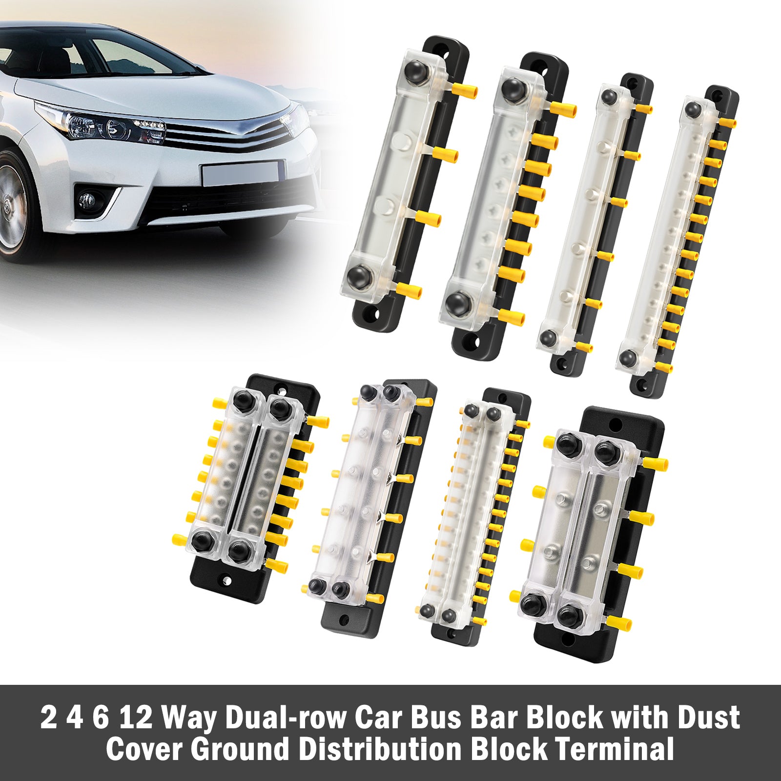 2/4/6/12 Way Dual-row Car Bus Bar Block with Dust Cover Distribution Terminal