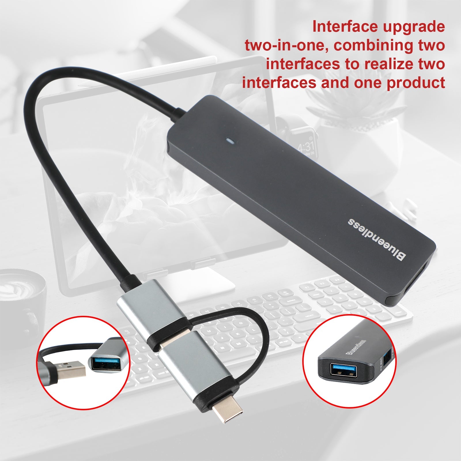 Type-C+USB Interface Hub PD100W Docking Station for Windows Mac OS linux