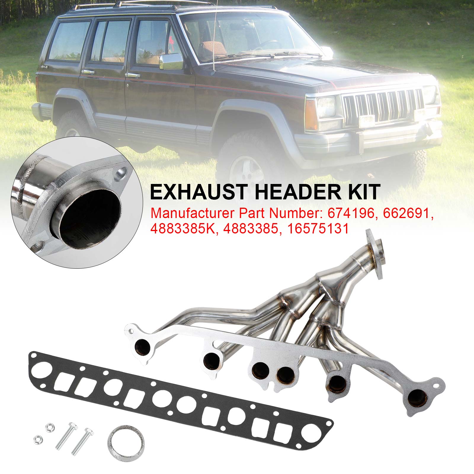 1991-1993 Jeep Cherokee Wrangler Base Collecteur d'échappement en acier inoxydable 674196 662691 4883385K 4883385 16575131