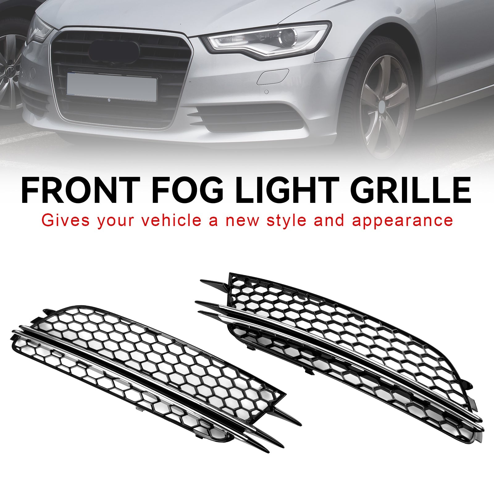 Audi A6 4G C7 2012-2015 2PCS Front Fog Light Cover Bezel Bumper Grille