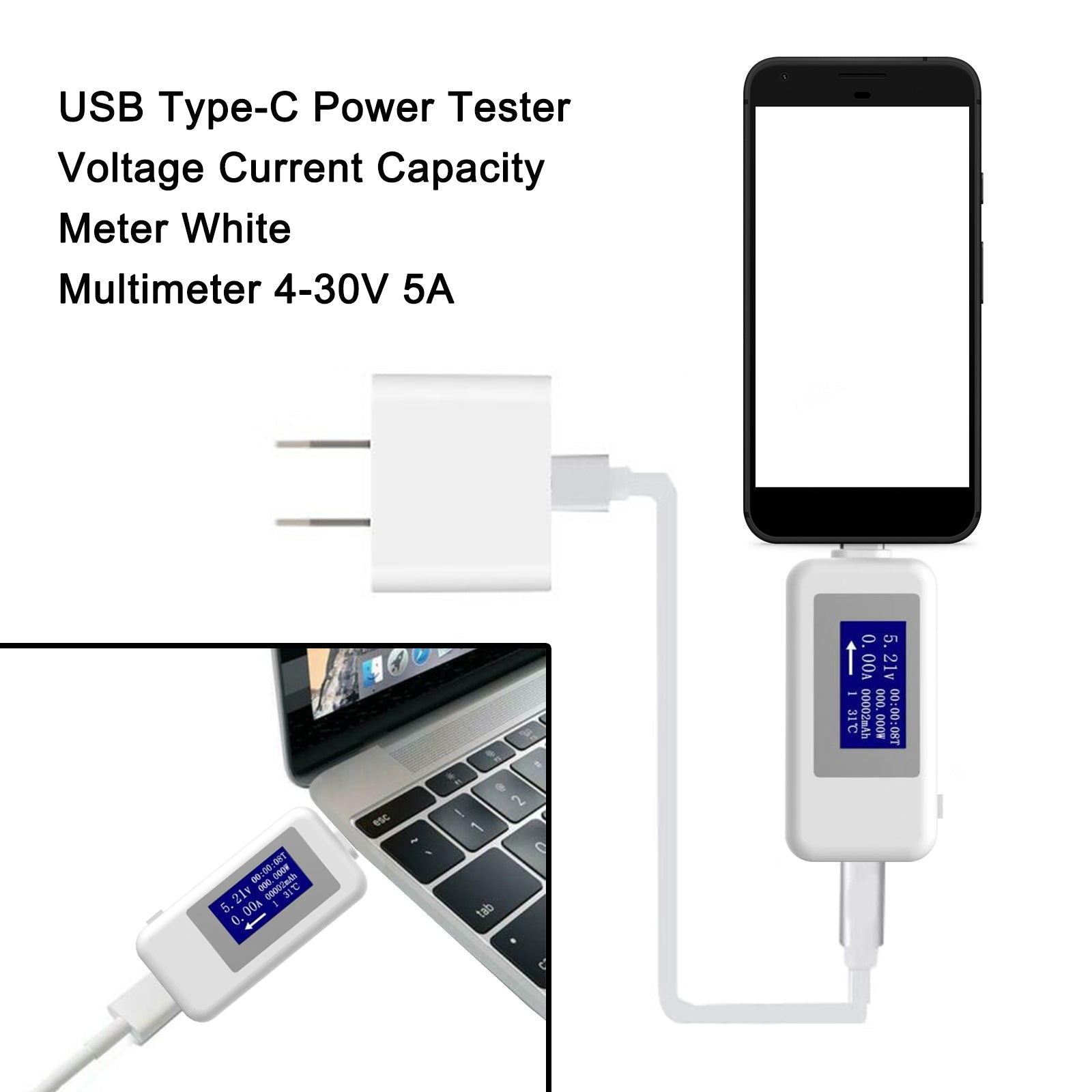 USB-tester Type C LCD-stroomspanning Lader Capaciteitsmonitor Vermogenstijdmeter