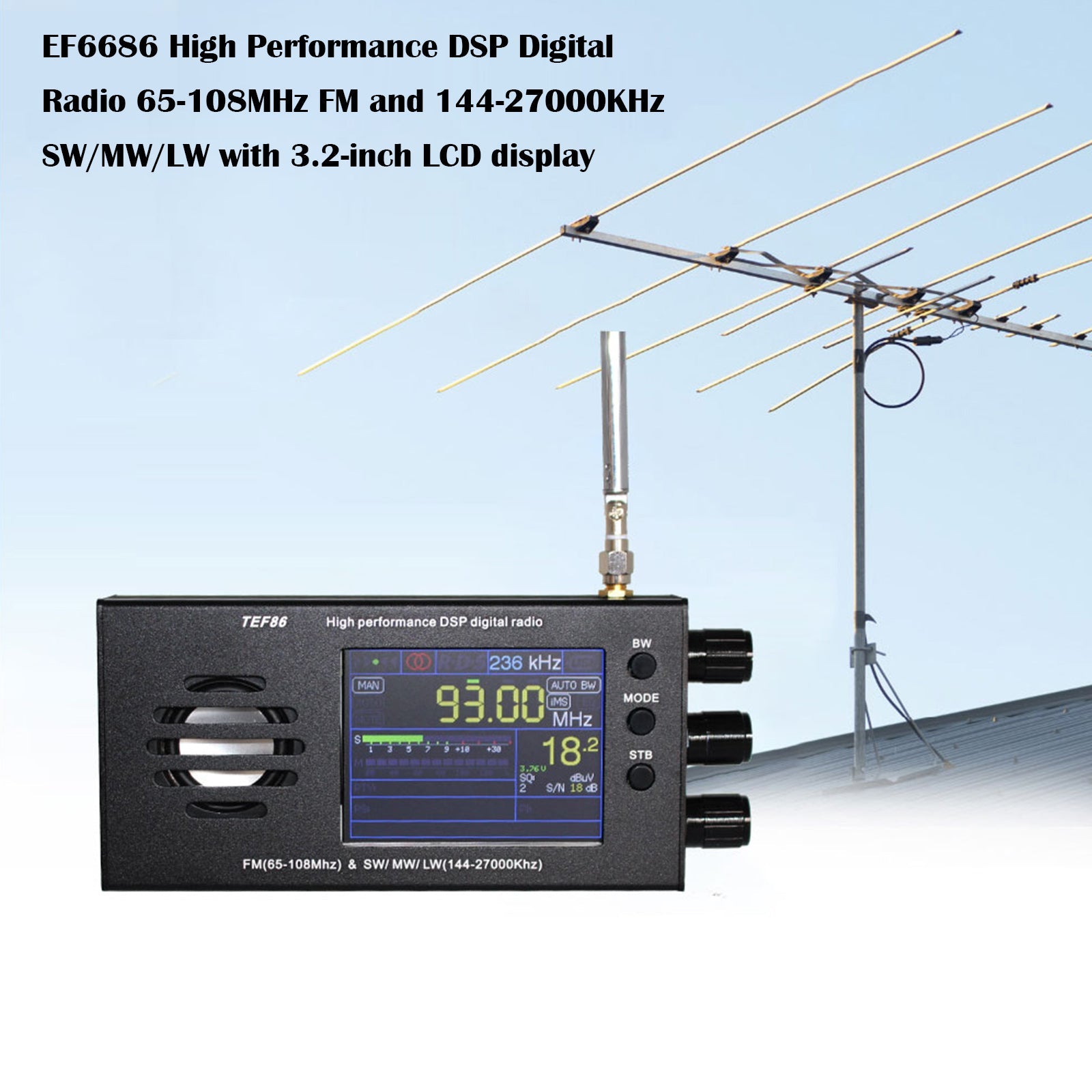 Écran LCD 3,2" EF6686 Radio numérique DSP haute performance 144-27000 KHz SW/MW/LW