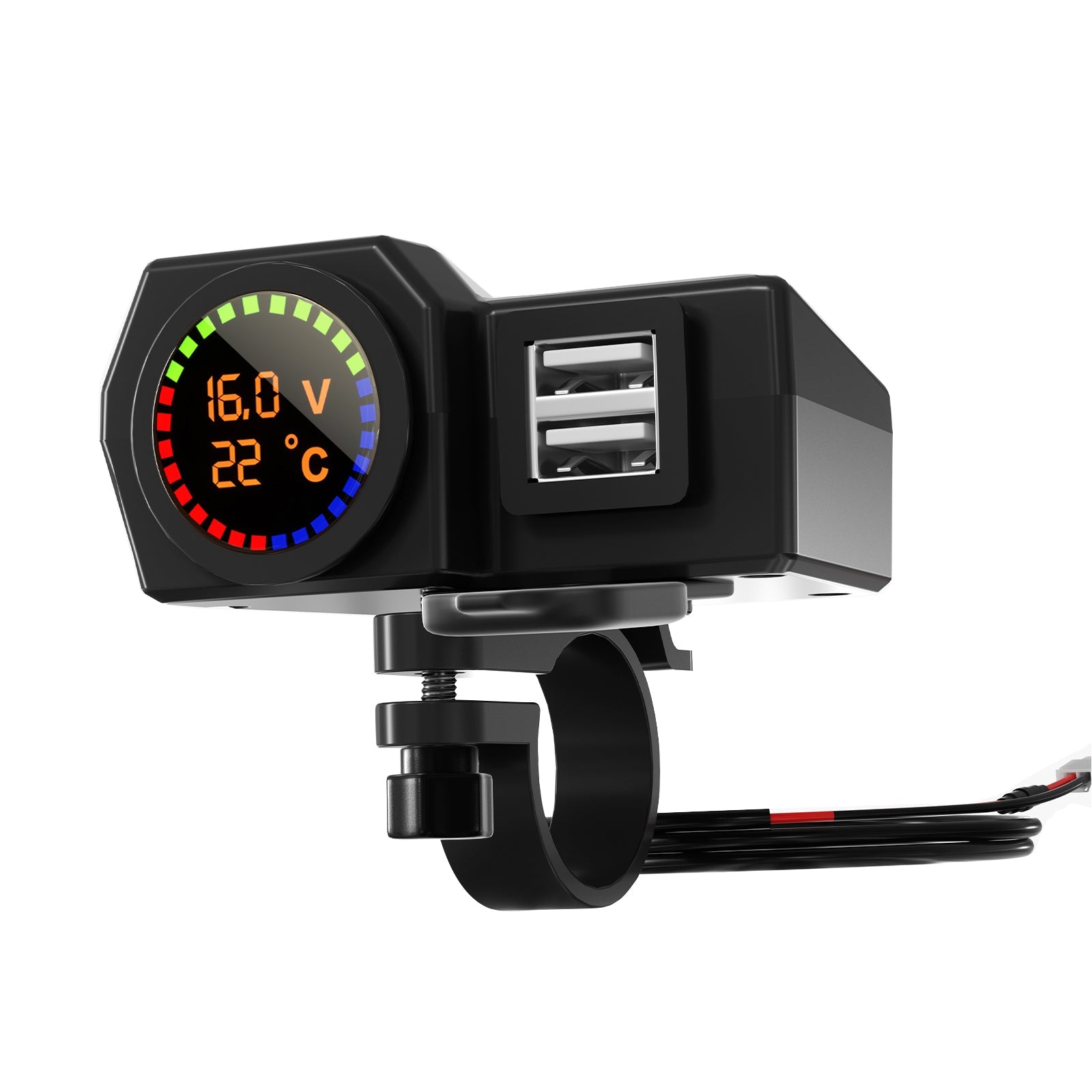 Qc3.0 Voltmeter Telefoonoplader Beugel Temperatuurmeter voor motorfiets-scooter Zwart Generiek