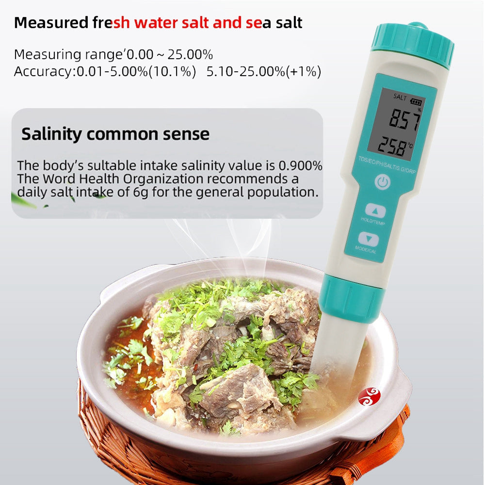 7 In 1 Digital Salinity PH TDS TEMP SG EC ORP Tester Water Quality Monitor Meter