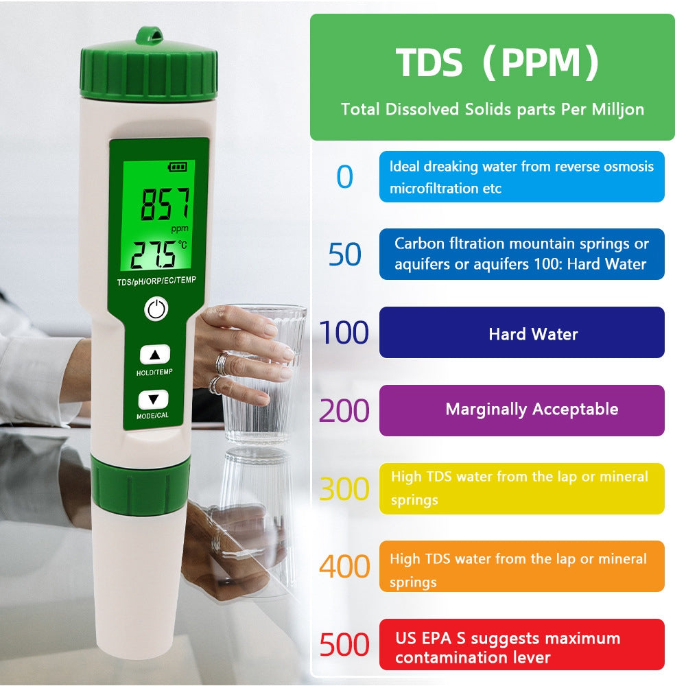 5 in 1 digitale PH TDS EC ORP temperatuur waterkwaliteit tester meter testinstrument