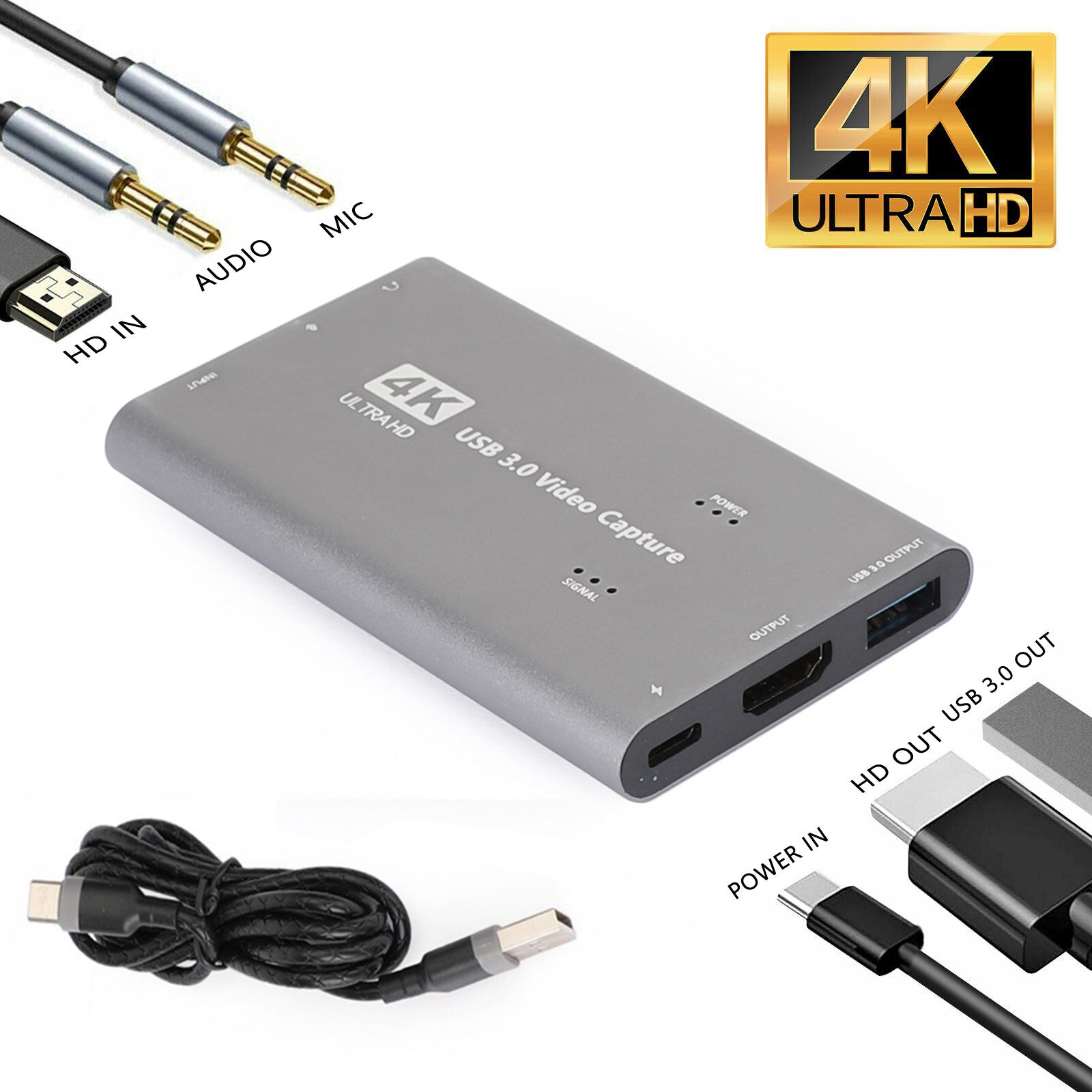 4K 1080p 60fps HD vers USB 3.0 Jeu de cartes de capture vidéo Enregistreur en direct Plug And Play